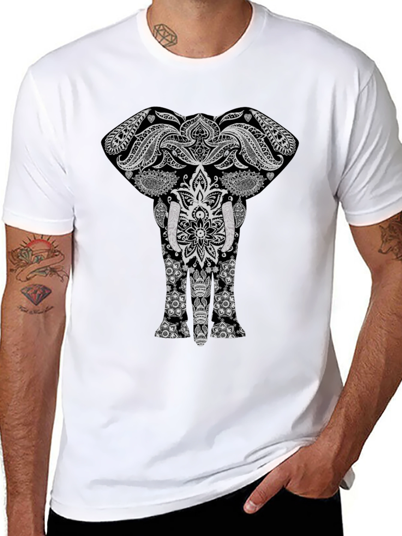 Elephant Graphic Print Black T-Shirt