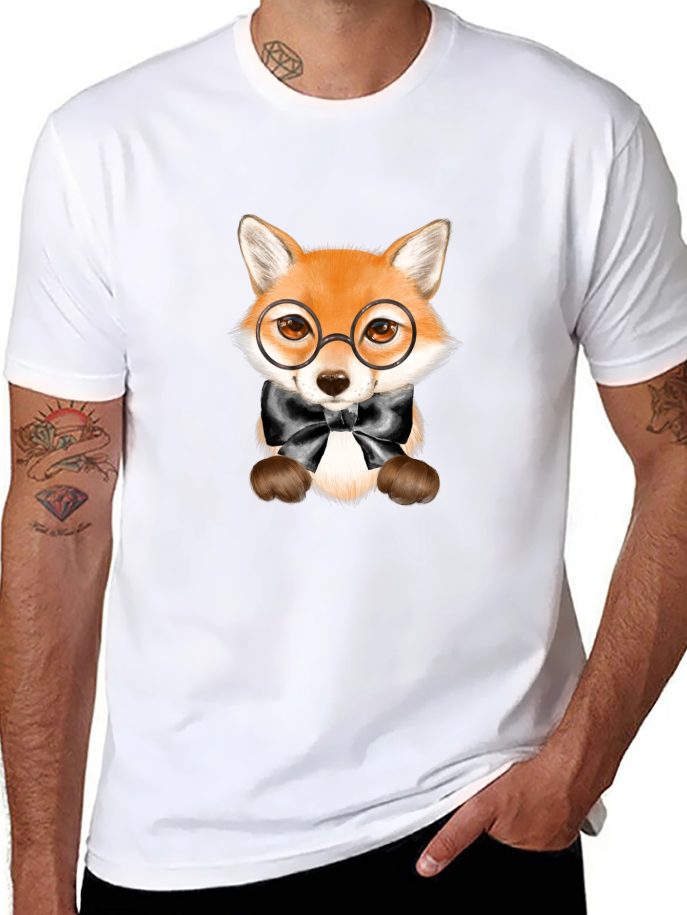 Fox with Glasses Graphic Tee - Black Unisex T-Shirt
