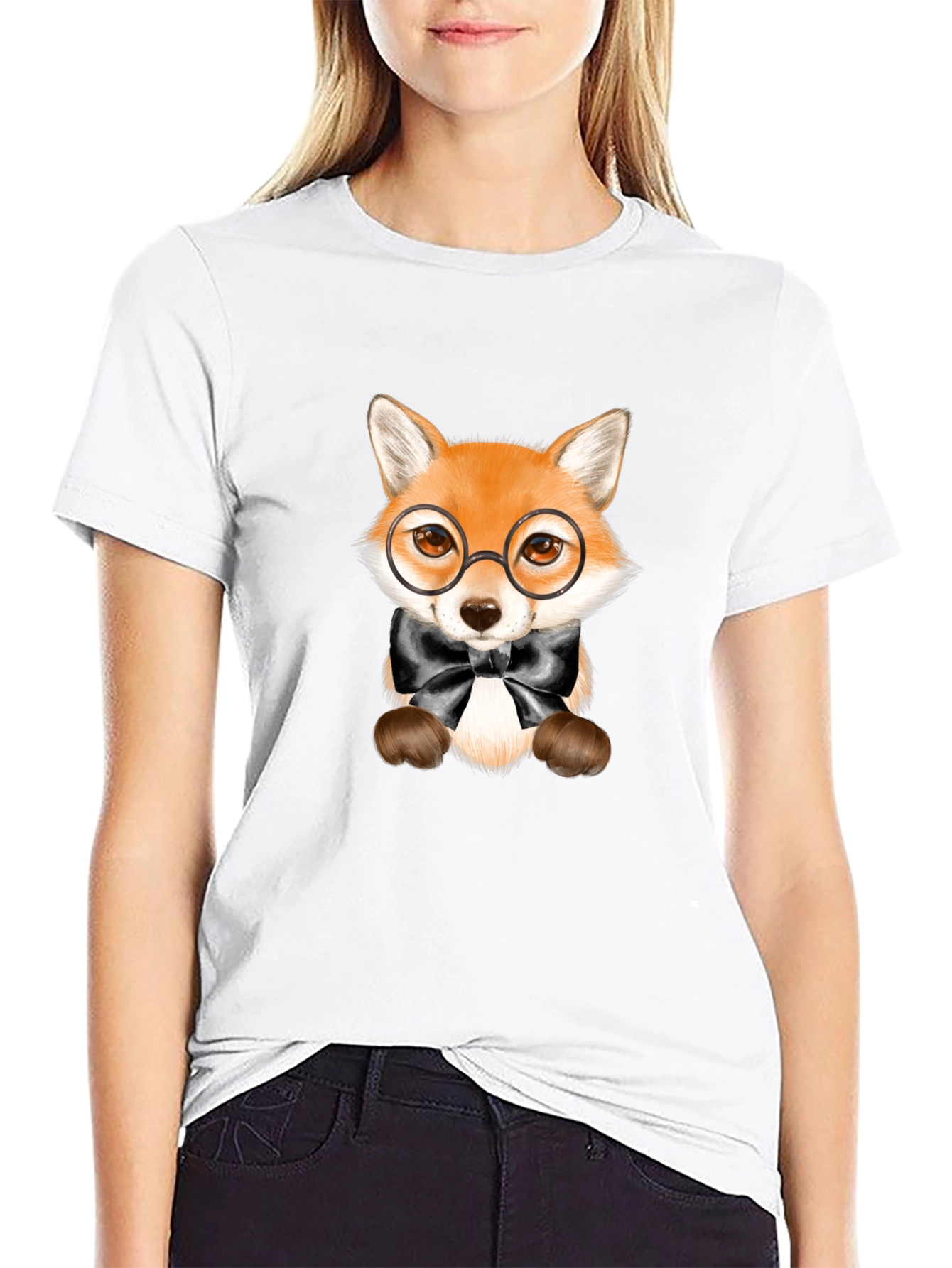 Fox with Glasses Graphic Tee - Black Unisex T-Shirt