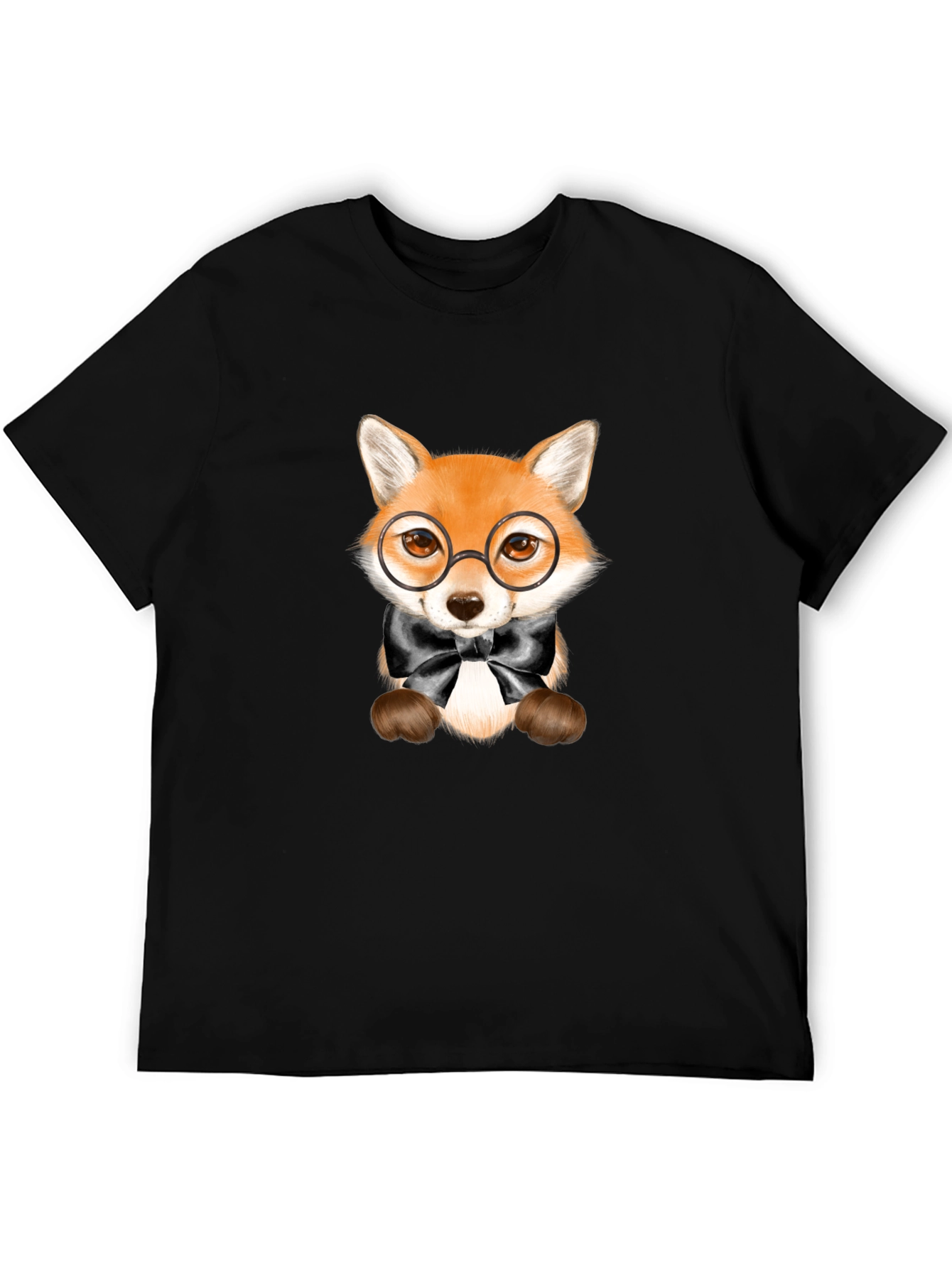 Fox with Glasses Graphic Tee - Black Unisex T-Shirt