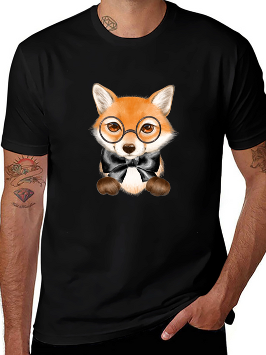 Fox with Glasses Graphic Tee - Black Unisex T-Shirt