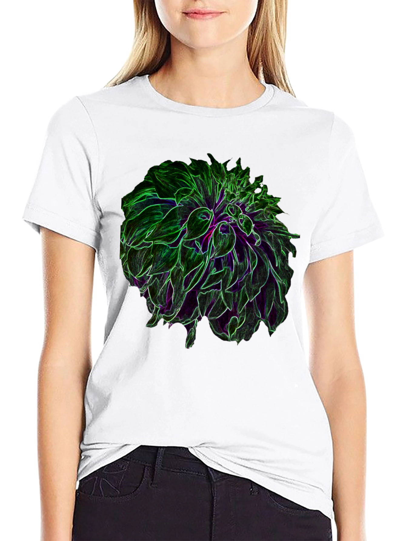 Neon Floral Graphic Black T-Shirt