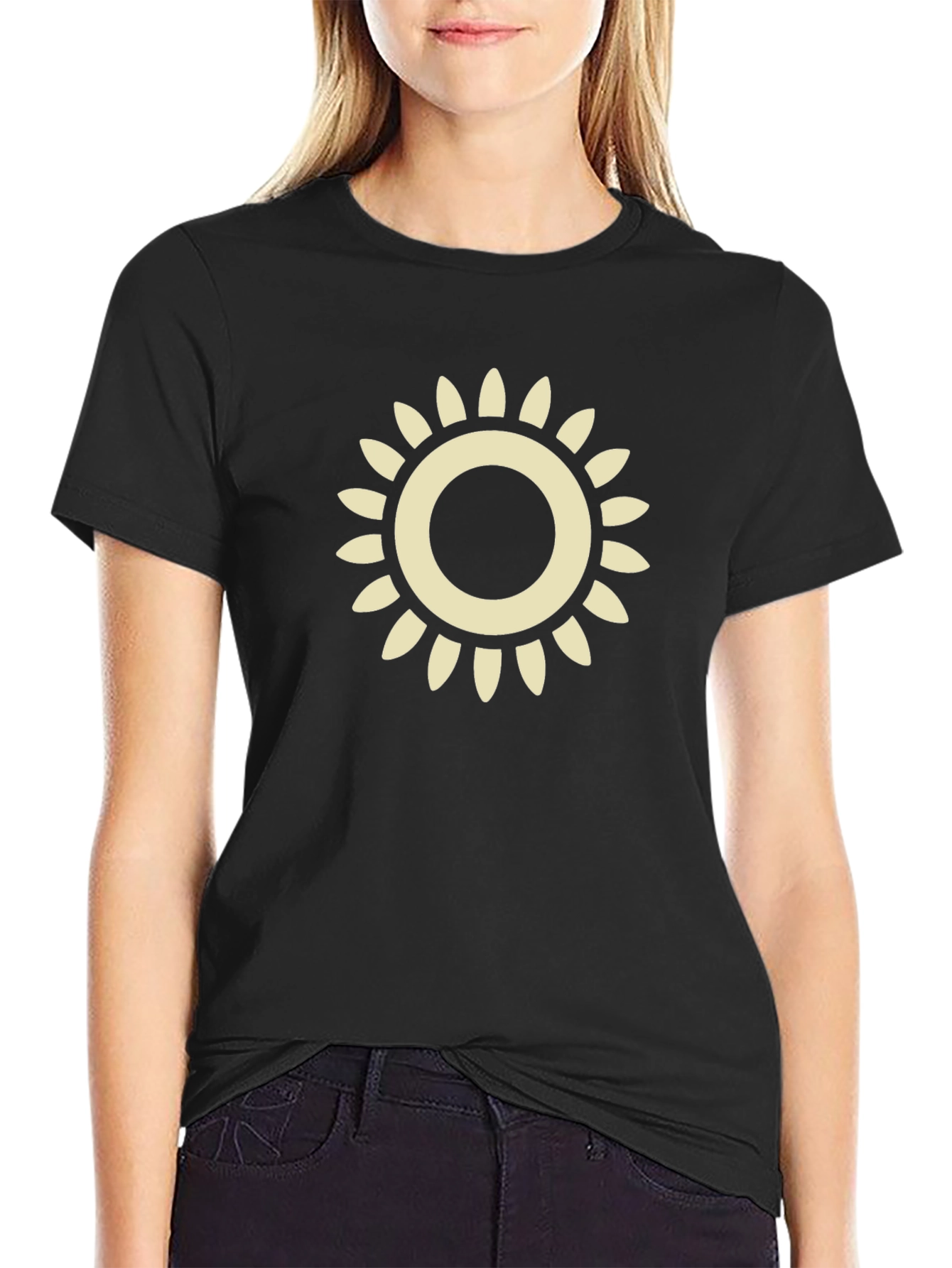Stylish Sun Graphic Tee - Black Cotton Blend