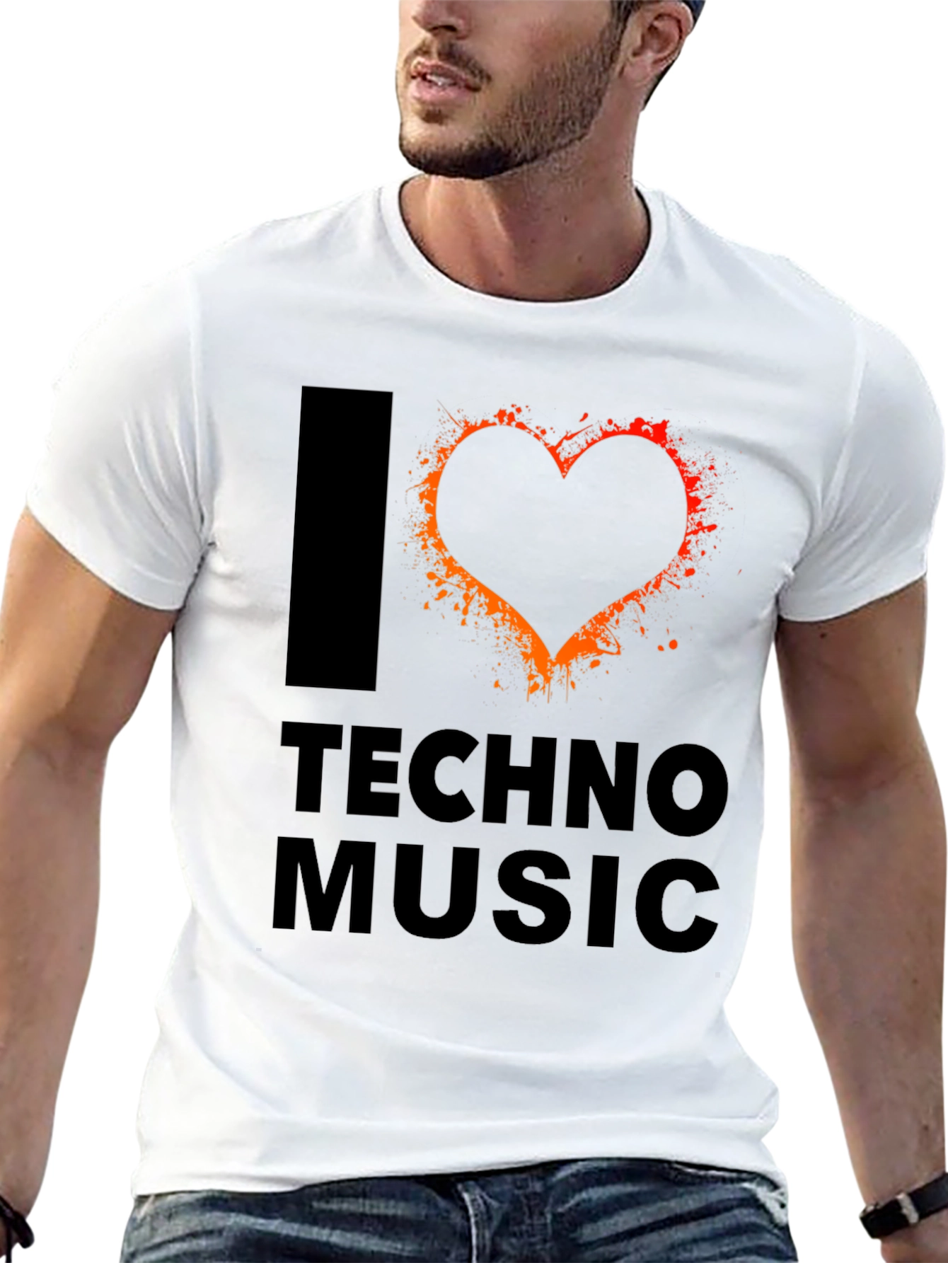 I Heart Techno Music Black Graphic T-Shirt
