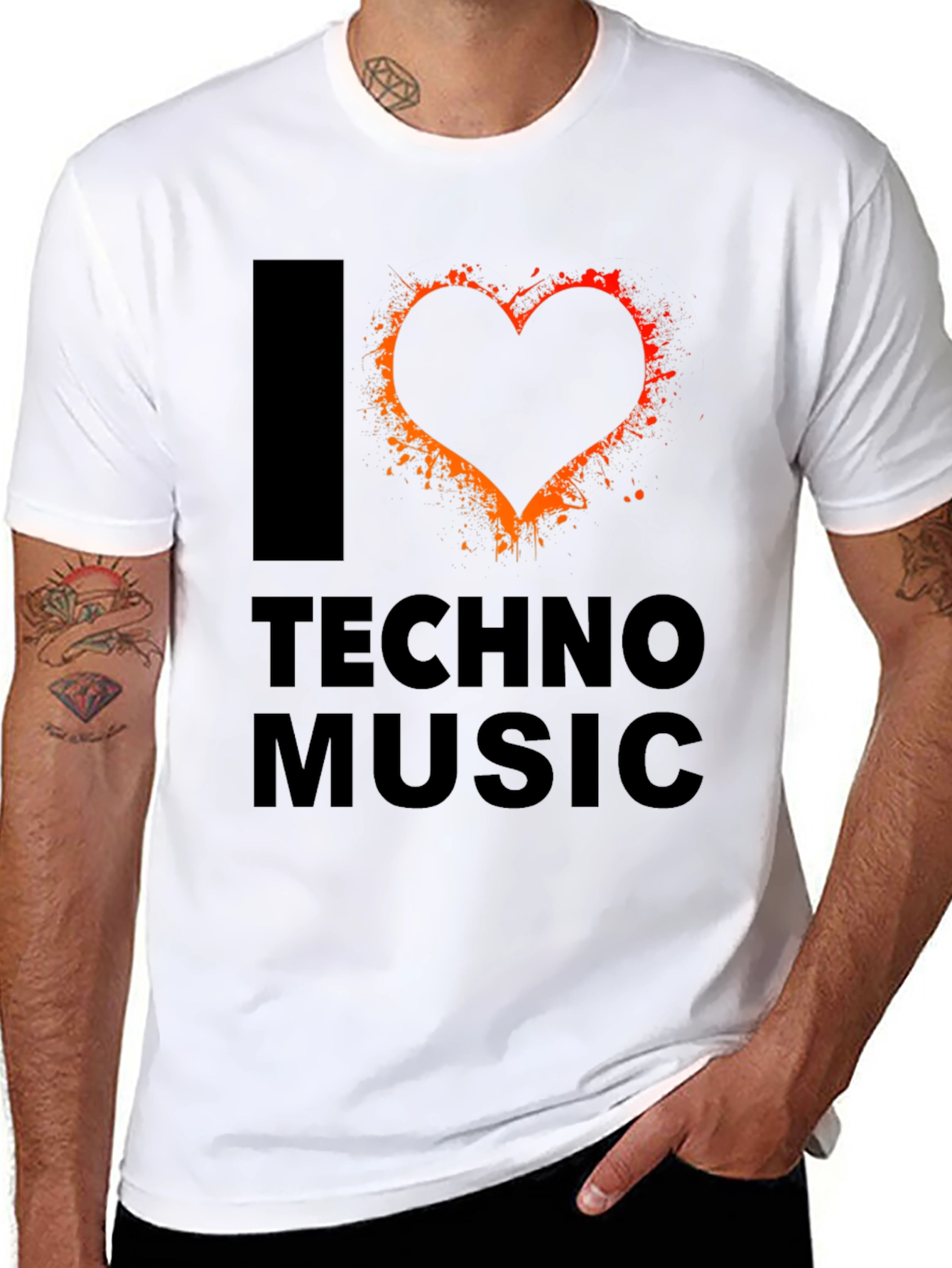 I Heart Techno Music Black Graphic T-Shirt