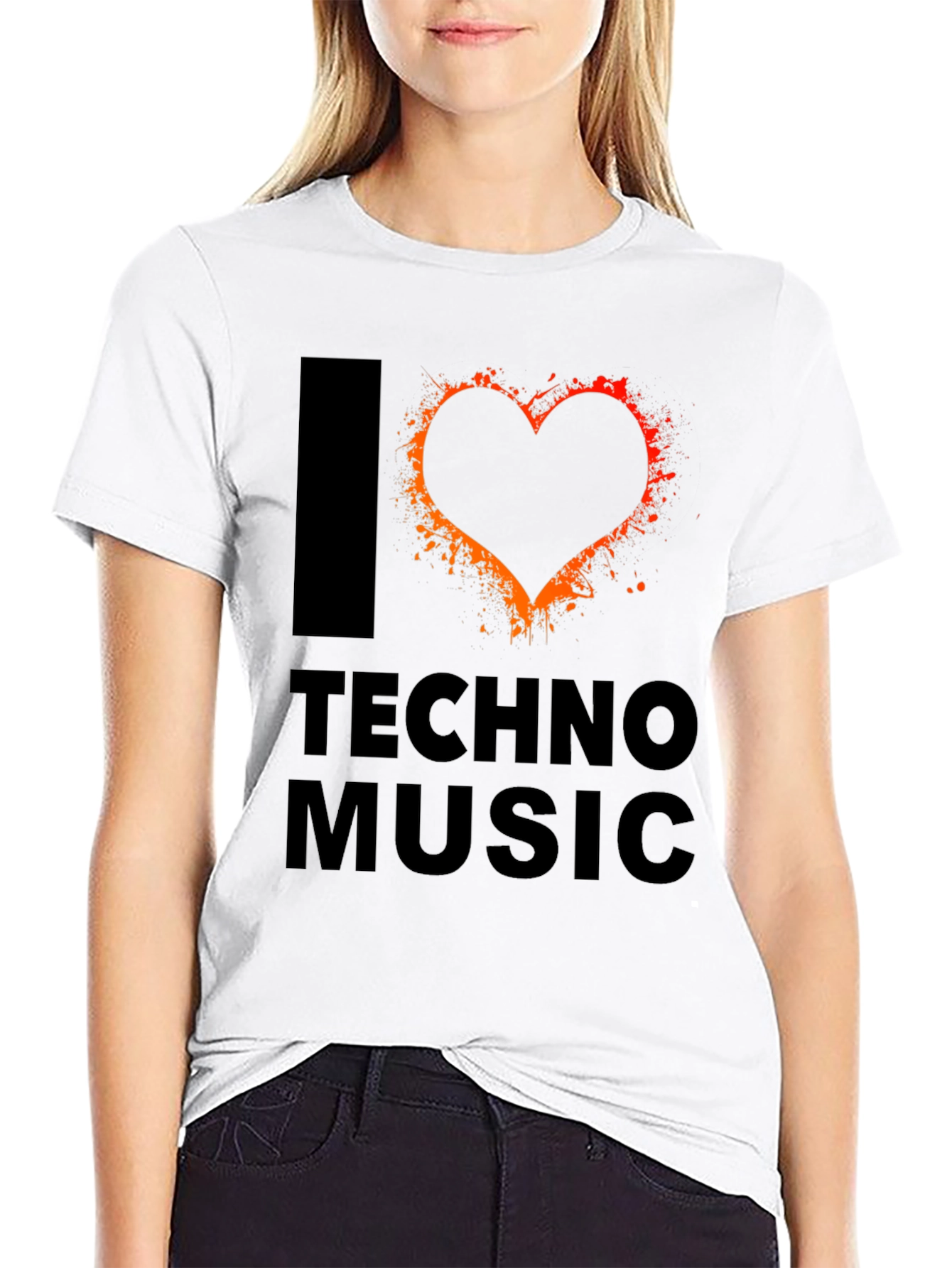 I Heart Techno Music Black Graphic T-Shirt