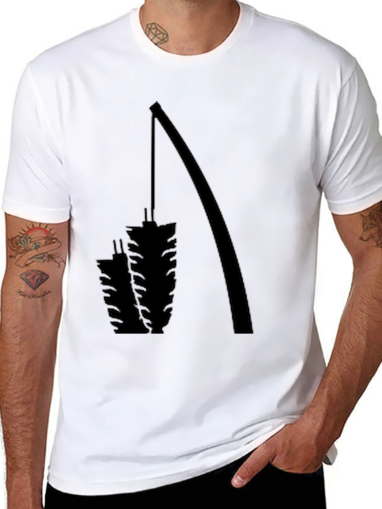 Fishing Rod & Catch Graphic Black T-Shirt