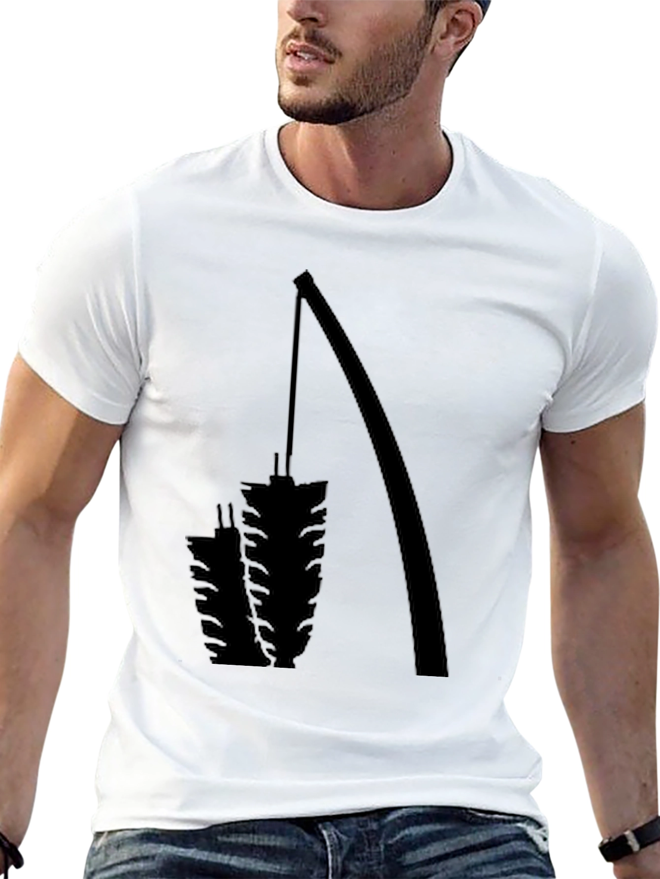 Fishing Rod & Catch Graphic Black T-Shirt