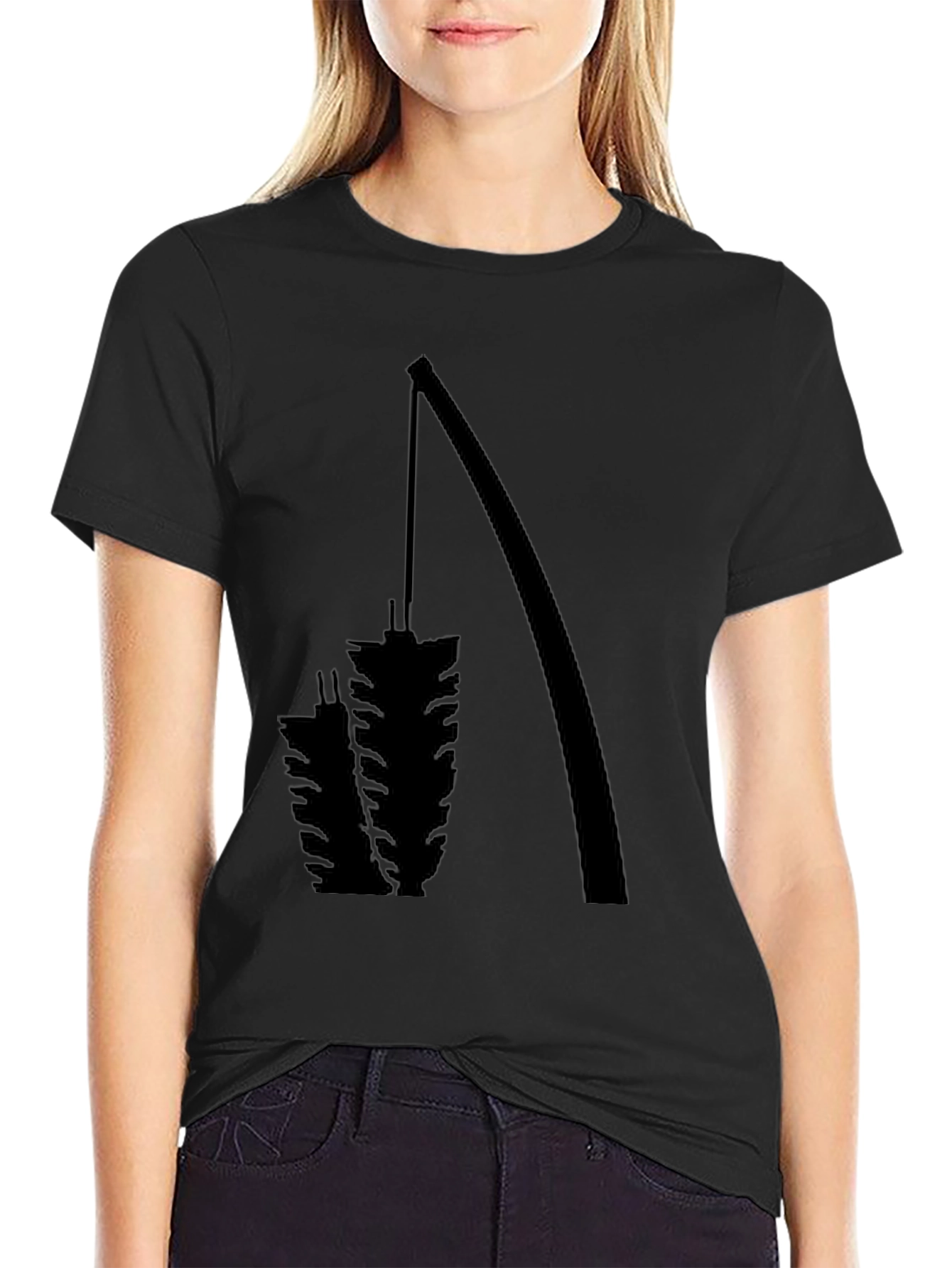 Fishing Rod & Catch Graphic Black T-Shirt