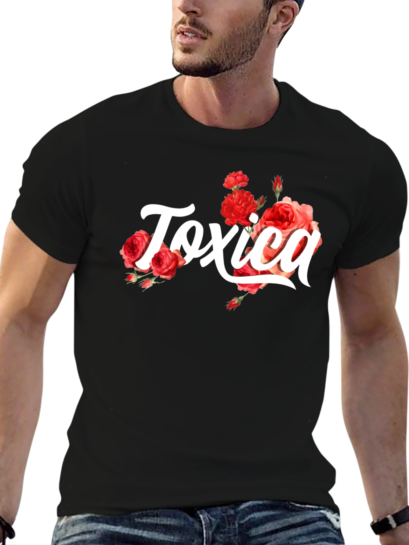 Toxic Black Graphic Tee with Roses