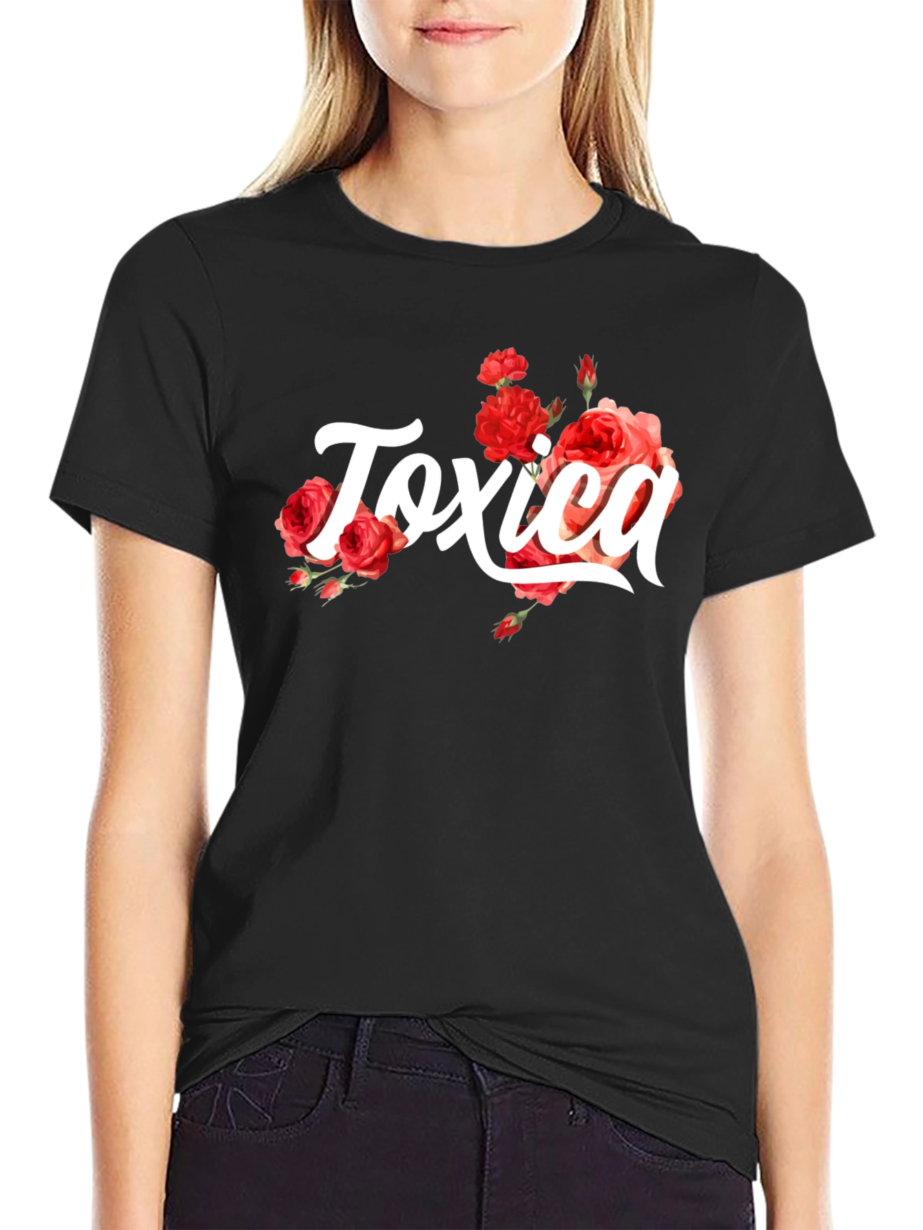 Toxic Black Graphic Tee with Roses