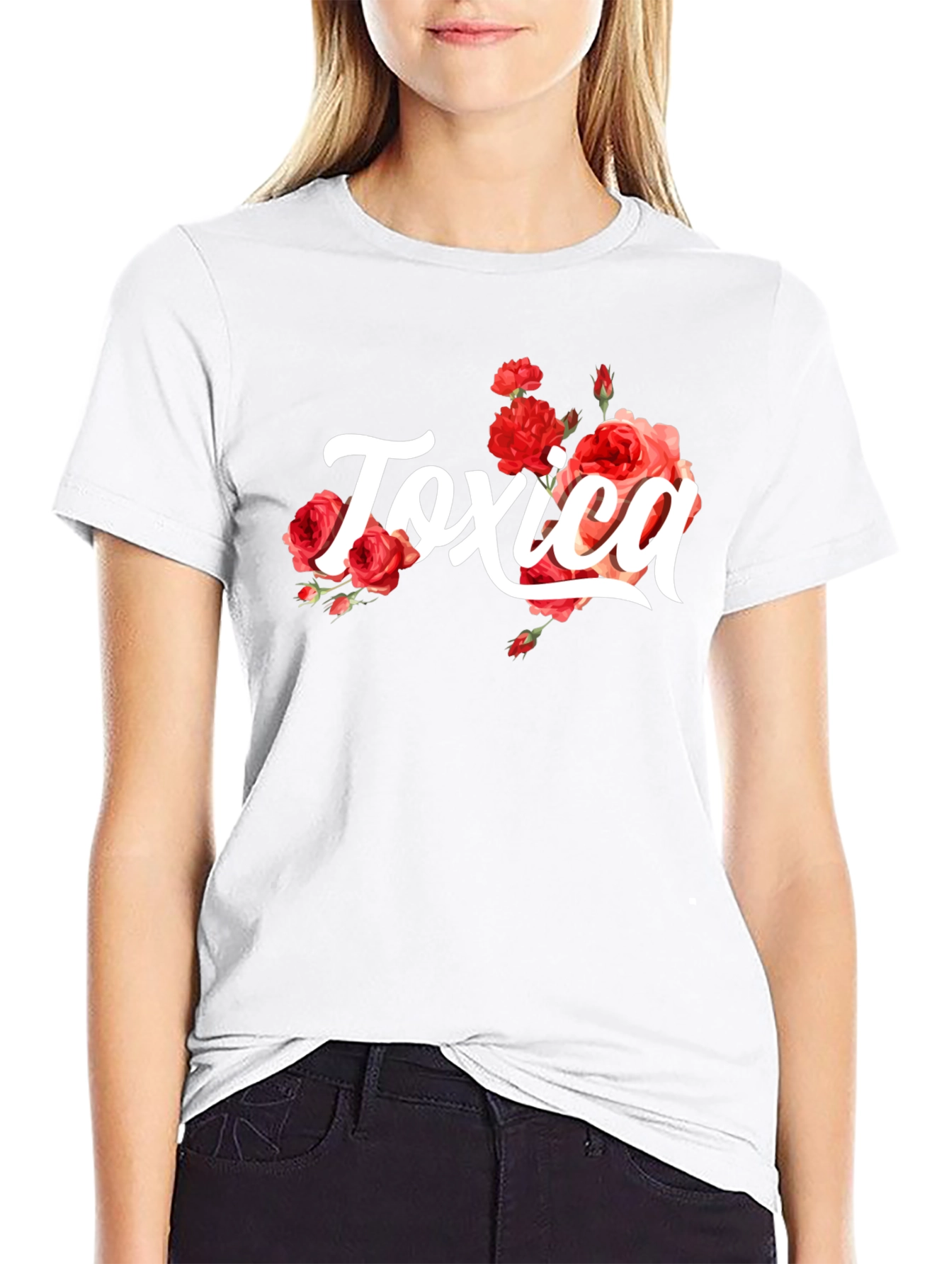 Toxic Black Graphic Tee with Roses
