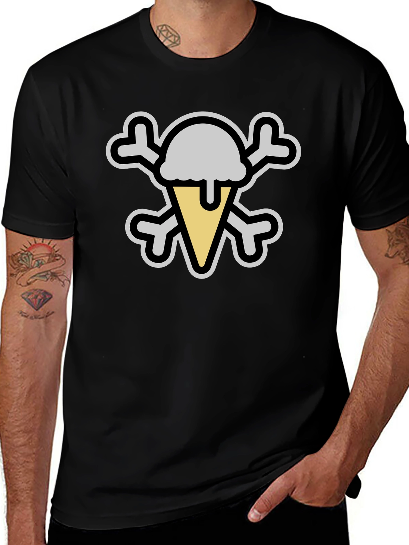 Ice Cream Skull Graphic Tee - Black Cotton T-Shirt