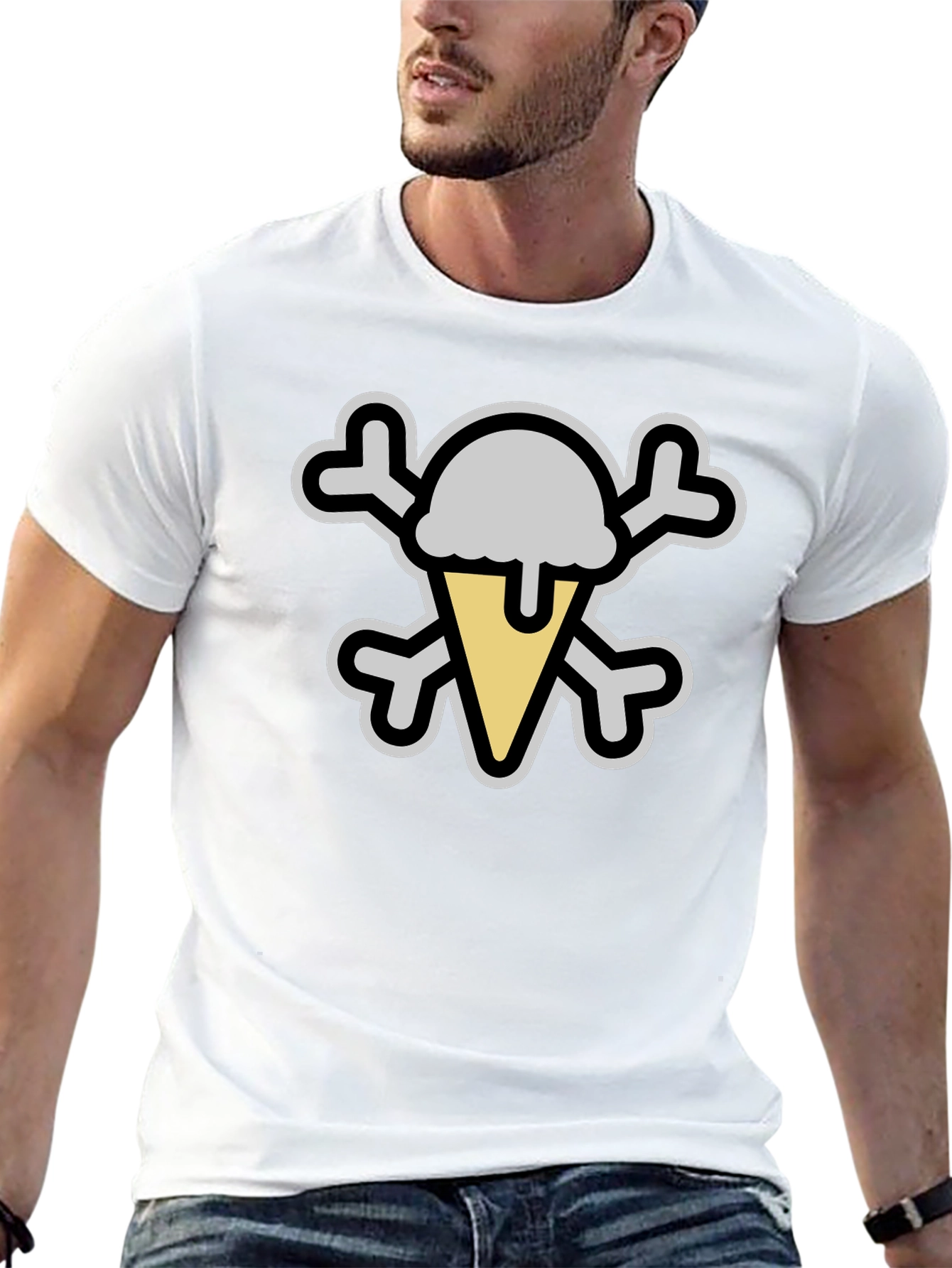 Ice Cream Skull Graphic Tee - Black Cotton T-Shirt