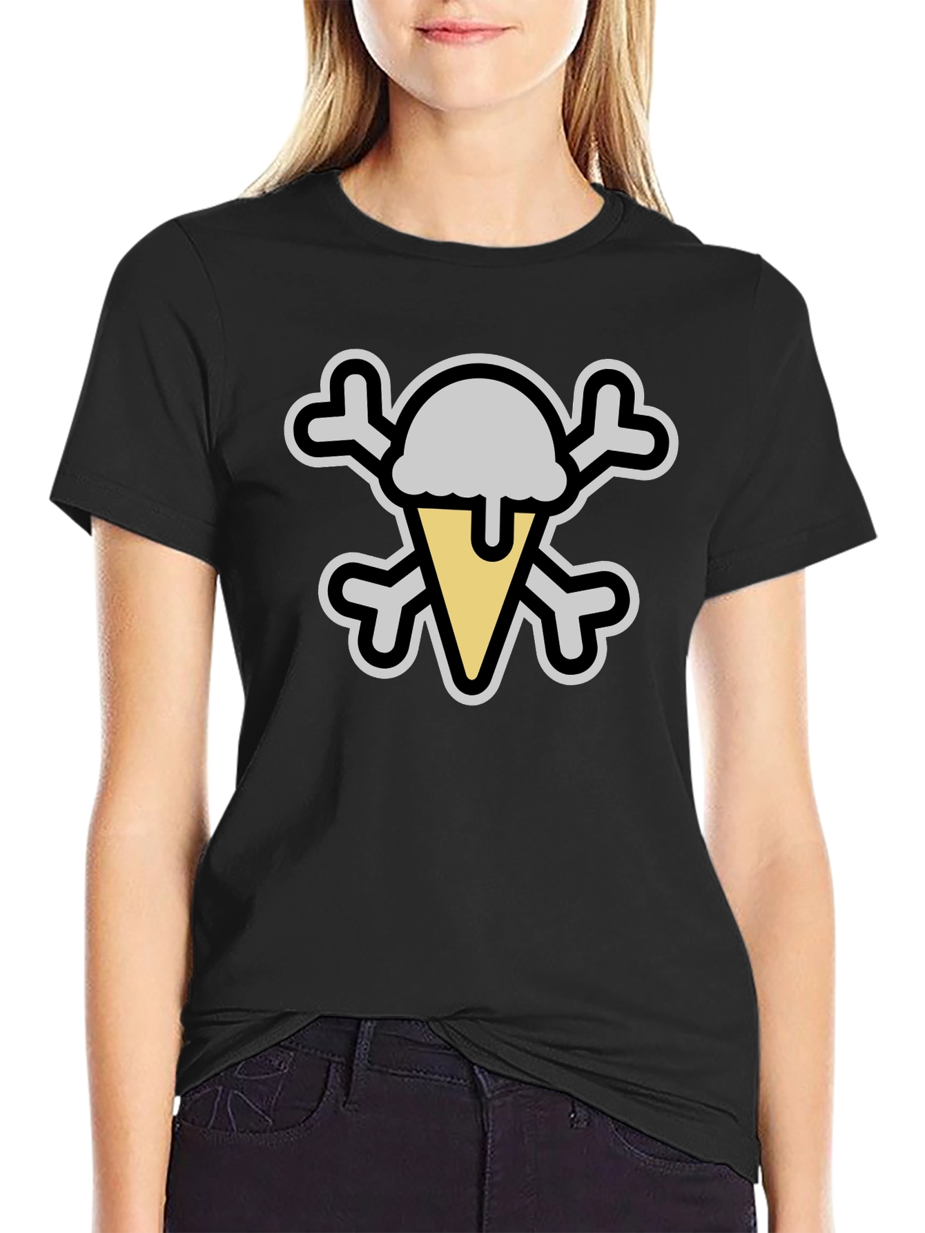 Ice Cream Skull Graphic Tee - Black Cotton T-Shirt