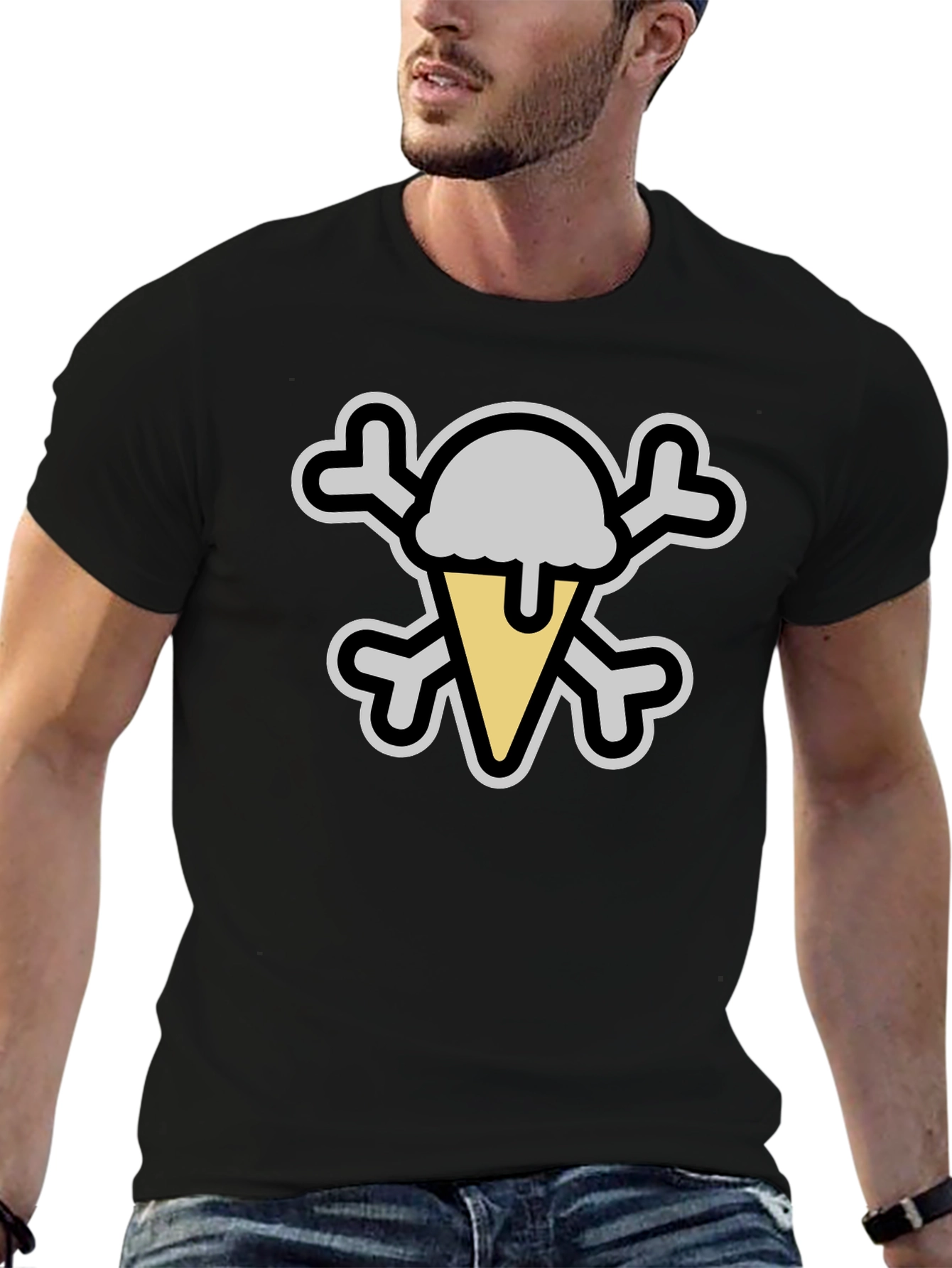 Ice Cream Skull Graphic Tee - Black Cotton T-Shirt