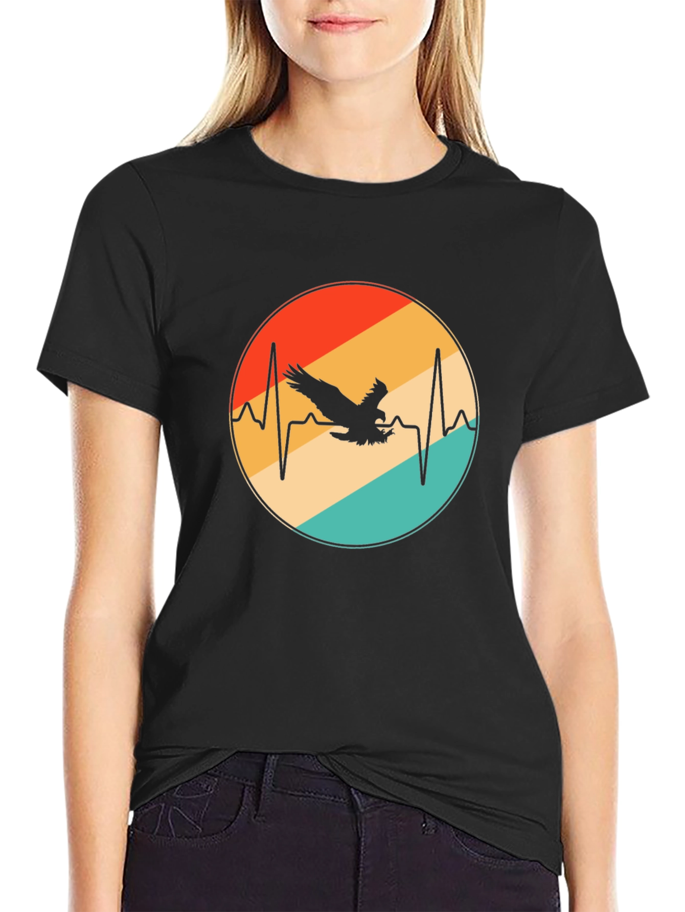 Eagle Heartbeat Graphic Tee - Stylish Black T-Shirt