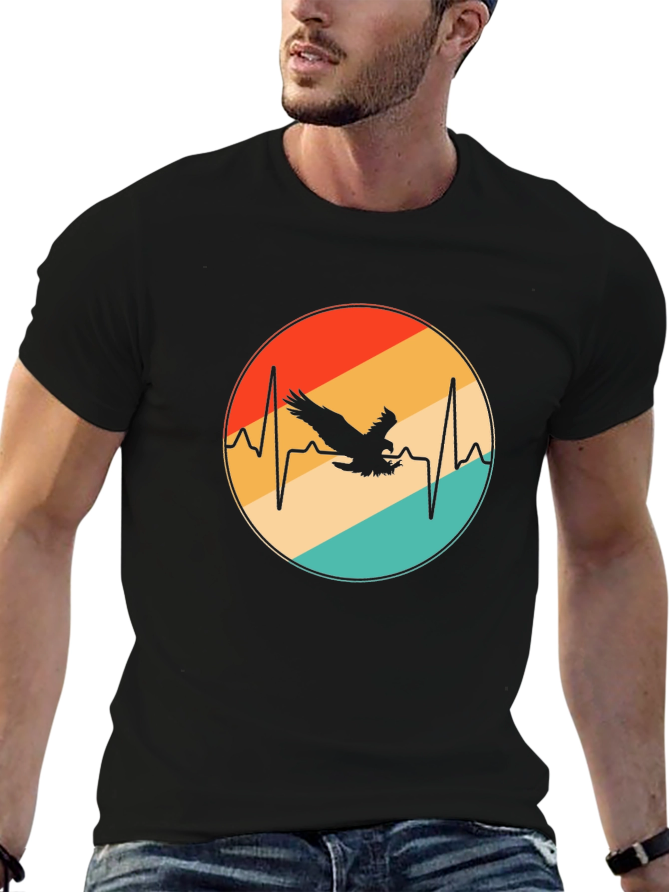 Eagle Heartbeat Graphic Tee - Stylish Black T-Shirt