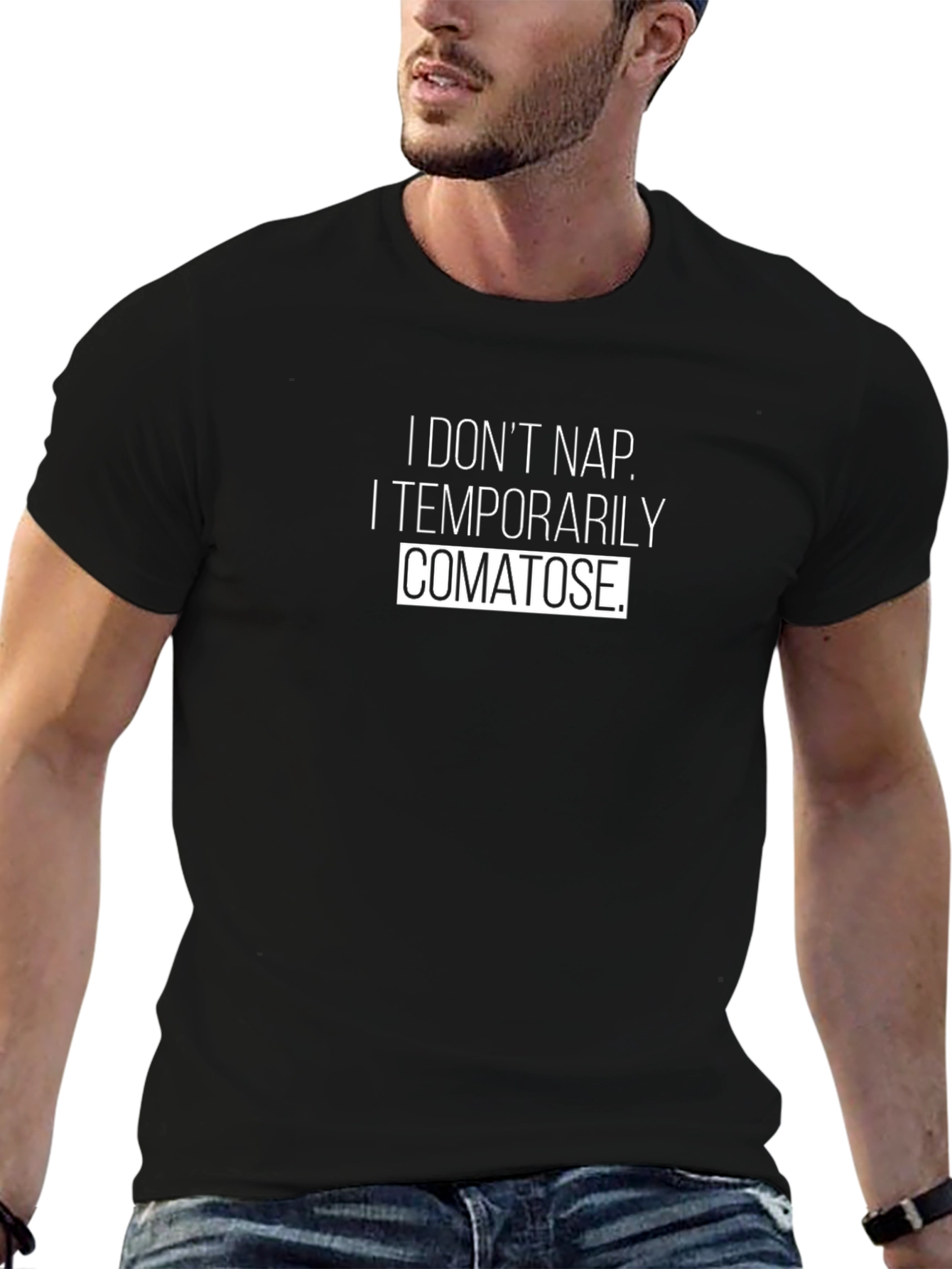 Funny Comatose Graphic T-Shirt - Unisex Black Tee