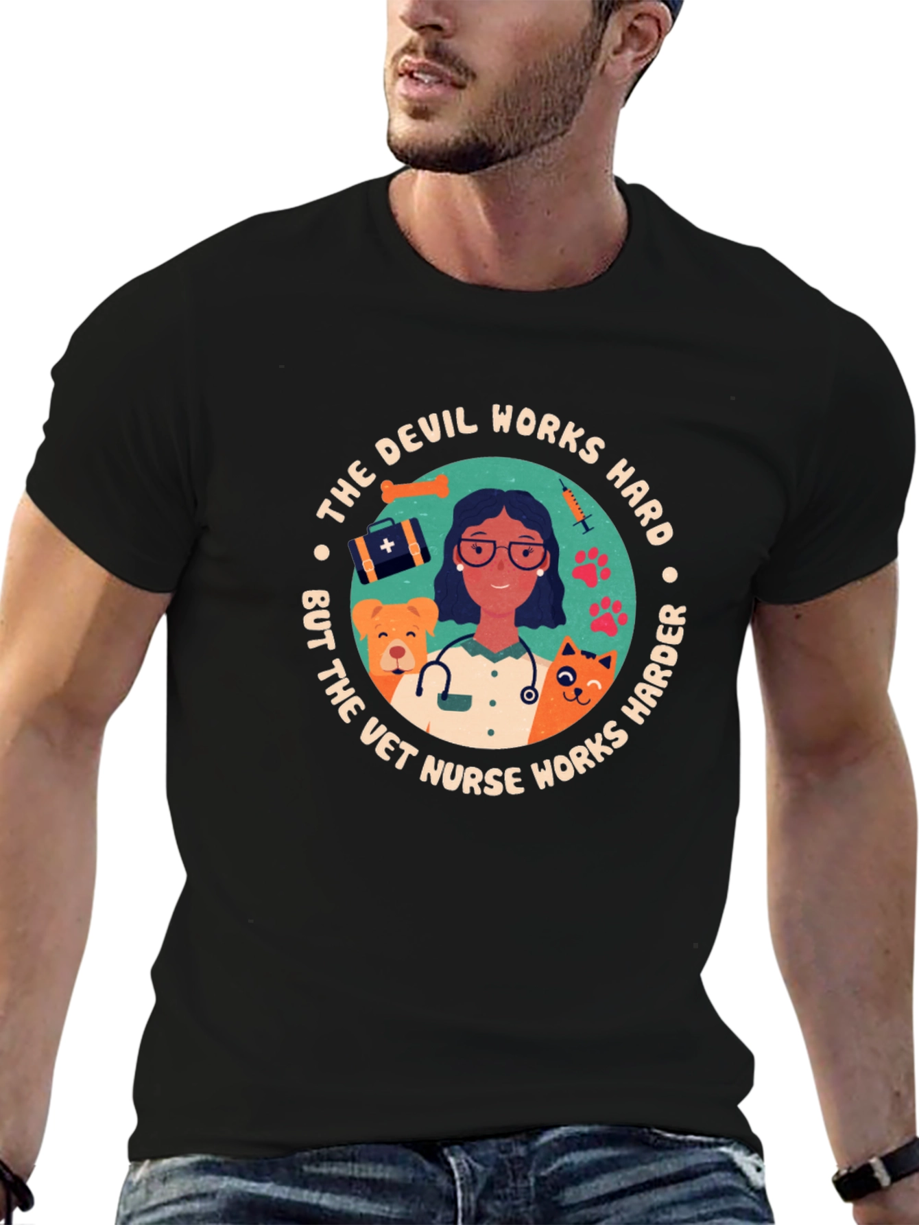 Vet Nurse T-Shirt - Devil Works Harder