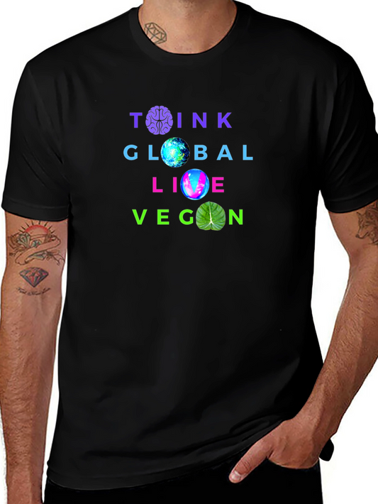 Think Global Live Vegan T-Shirt - Brain Earth & Leaf
