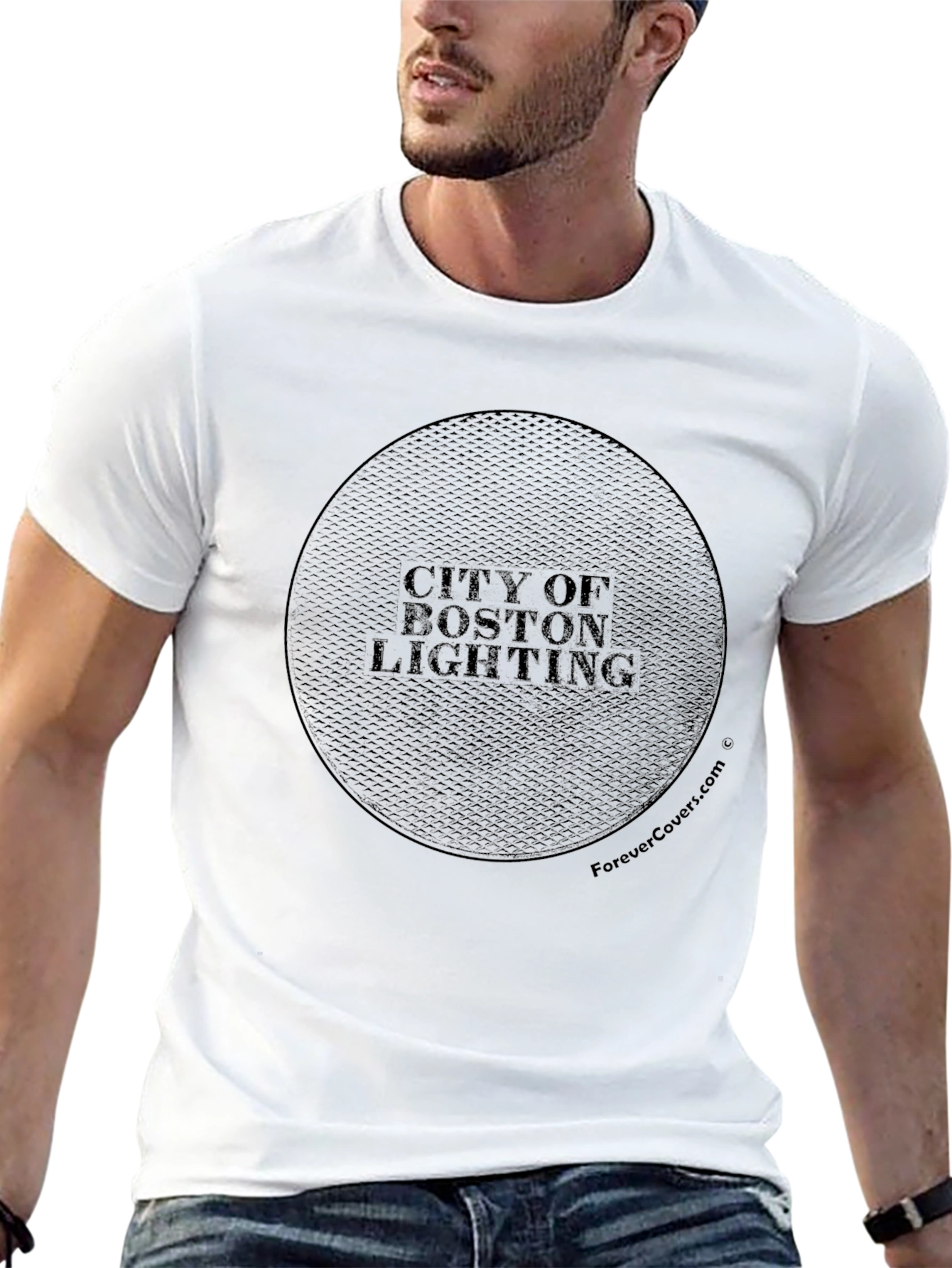 City of Boston Lighting Manhole Cover Graphic T-Shirt