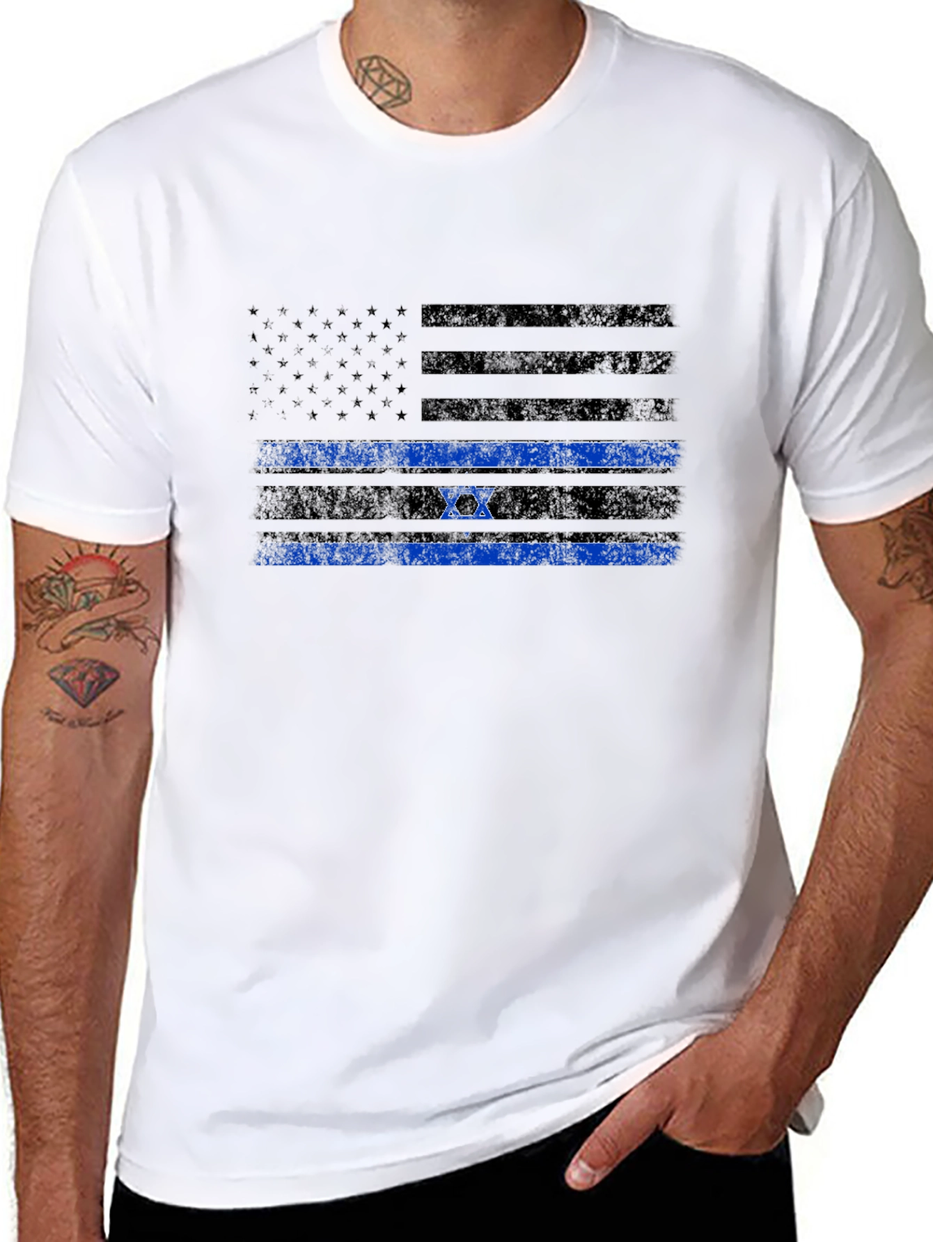 Thin Blue Line Israel Flag Mens T-Shirt
