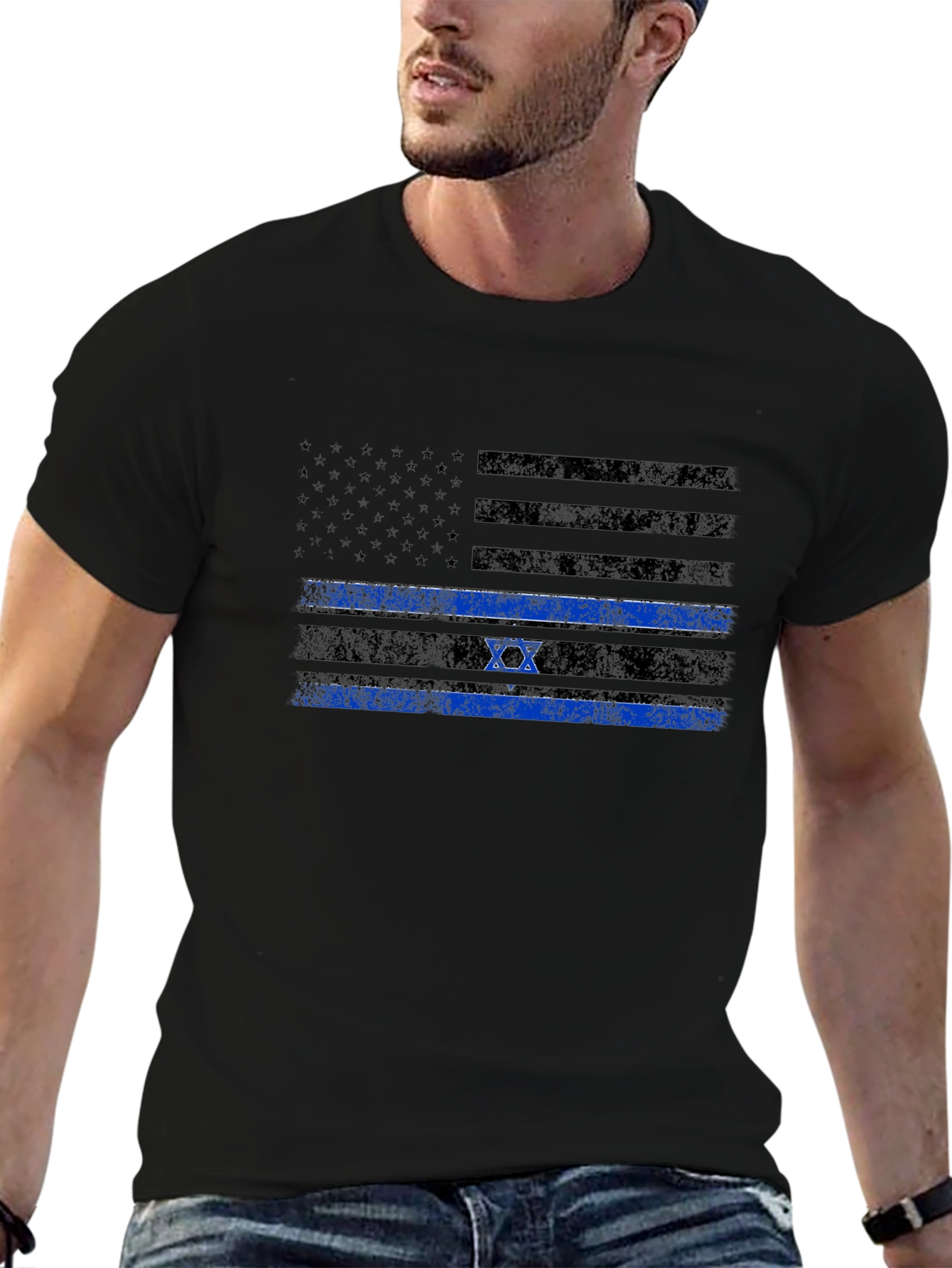 Thin Blue Line Israel Flag Mens T-Shirt