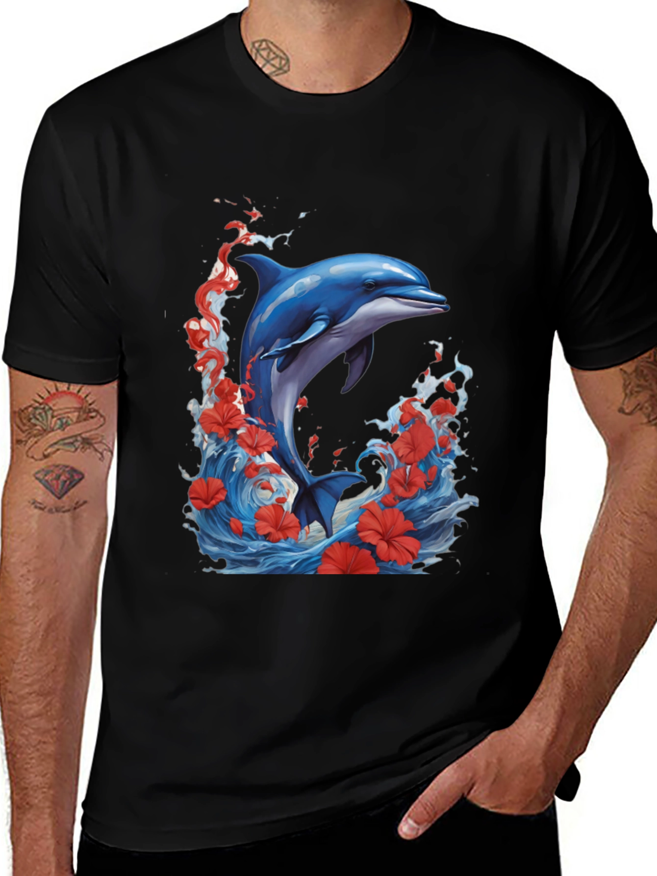 Dolphin Waves Graphic Tee - Black