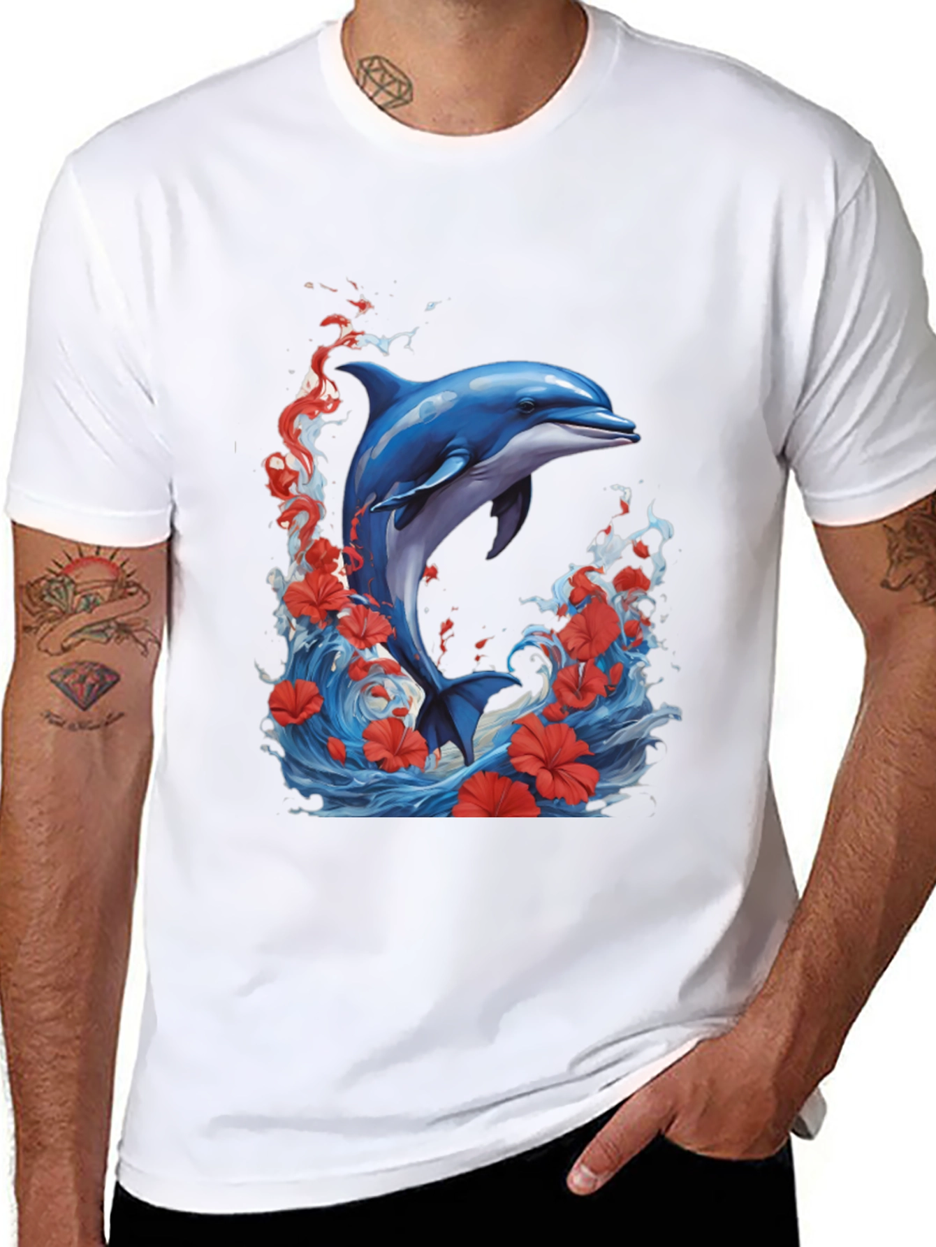 Dolphin Waves Graphic Tee - Black
