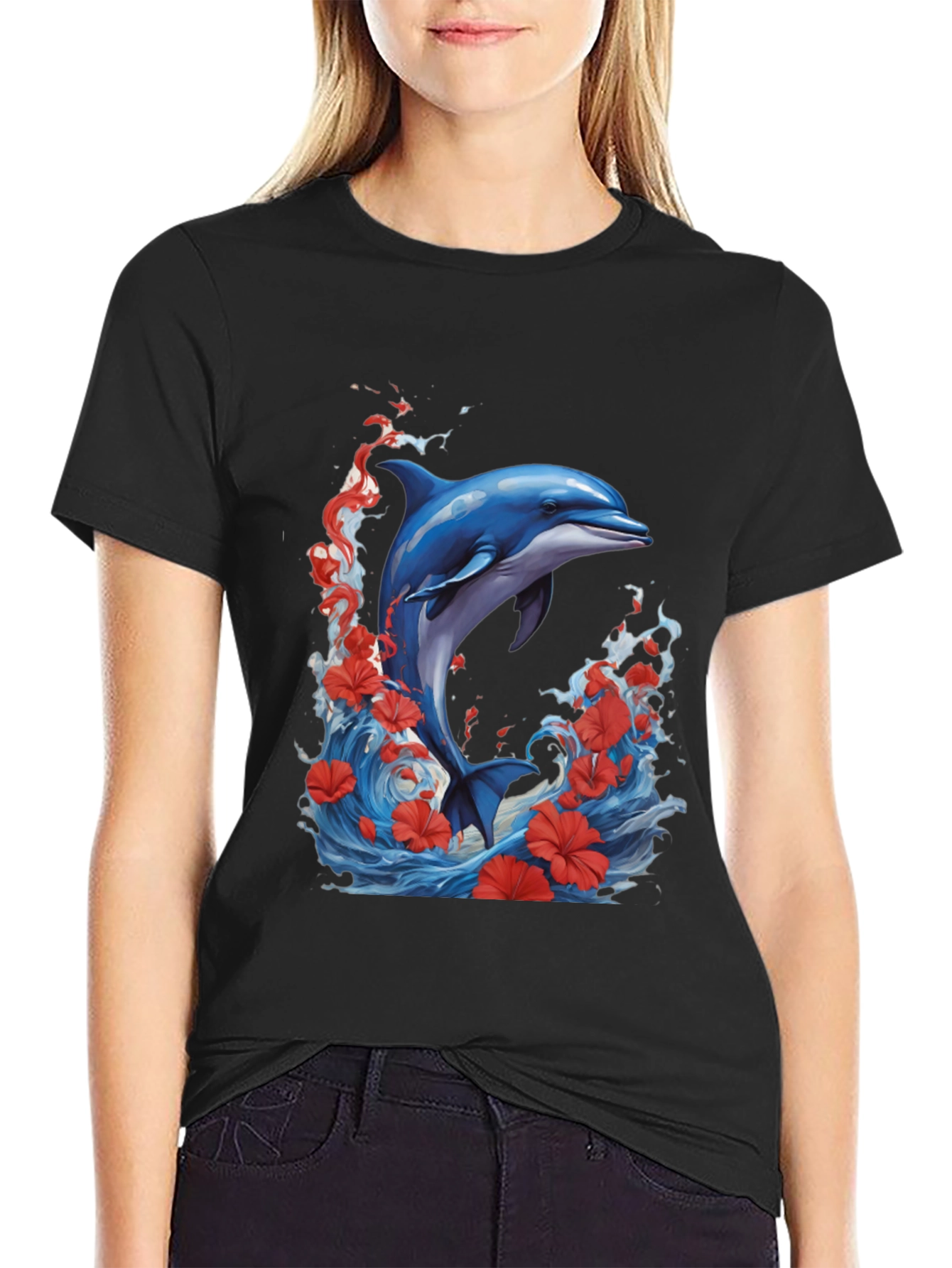 Dolphin Waves Graphic Tee - Black
