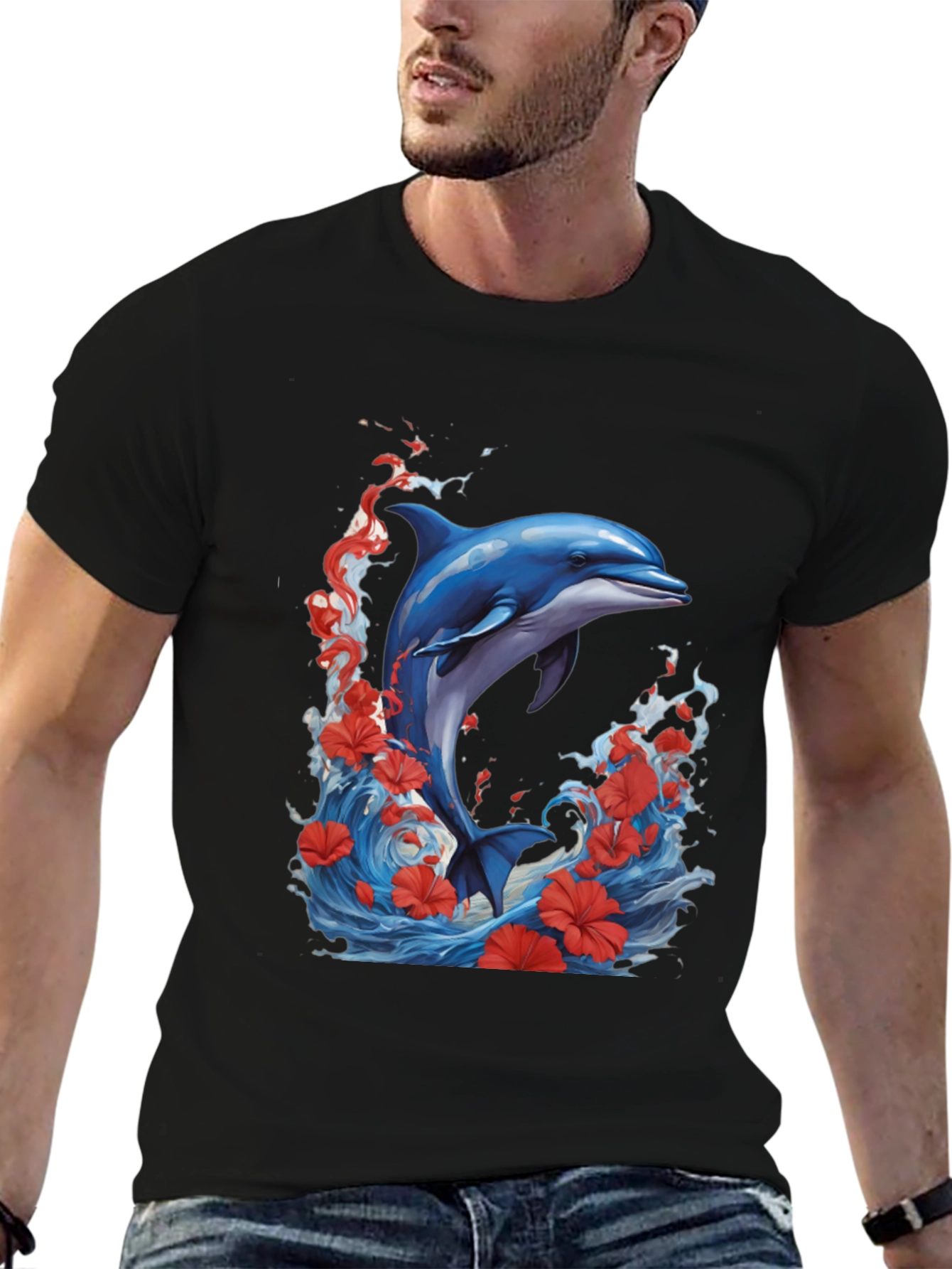 Dolphin Waves Graphic Tee - Black
