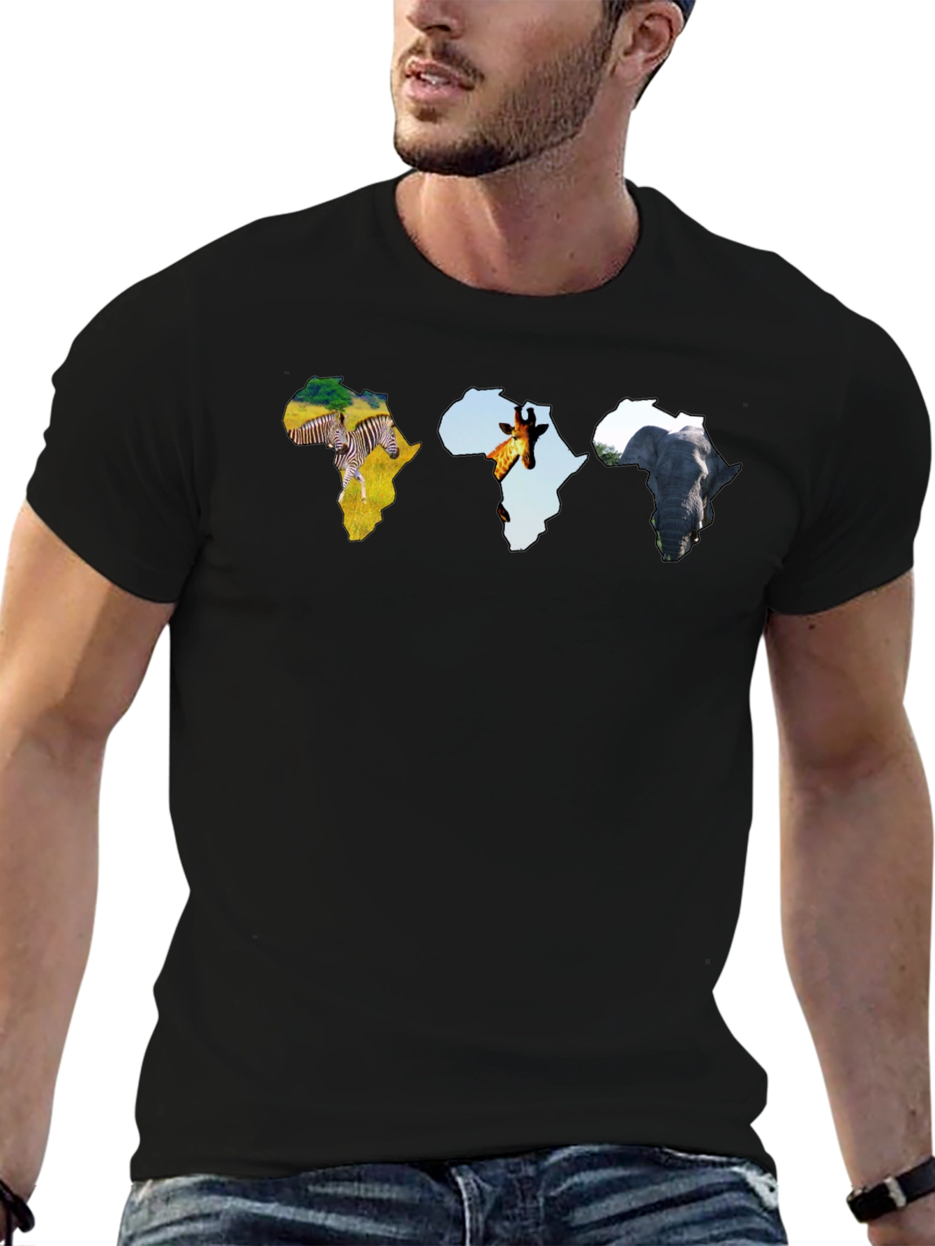 African Animals Mens Black Graphic Tee