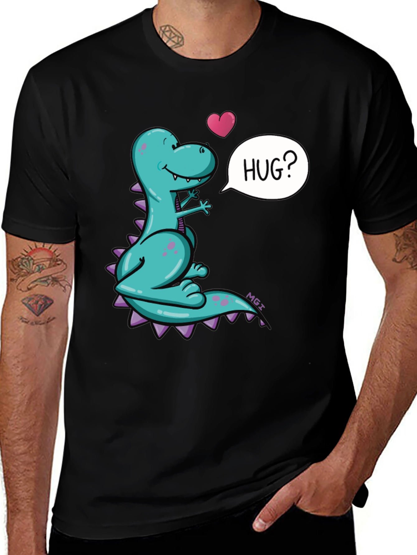 Dino Hug T-Shirt - Cartoon Dinosaur