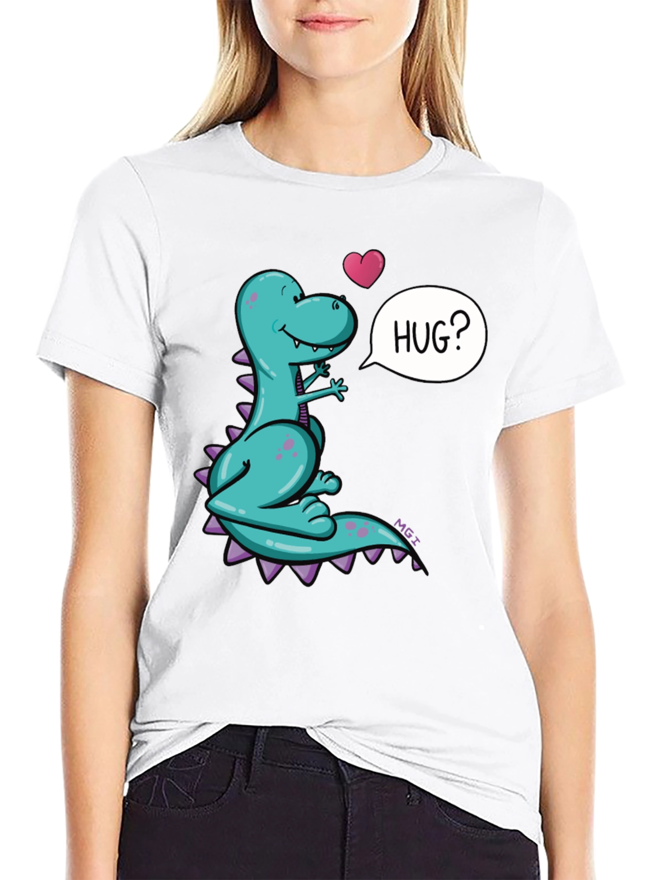 Dino Hug T-Shirt - Cartoon Dinosaur
