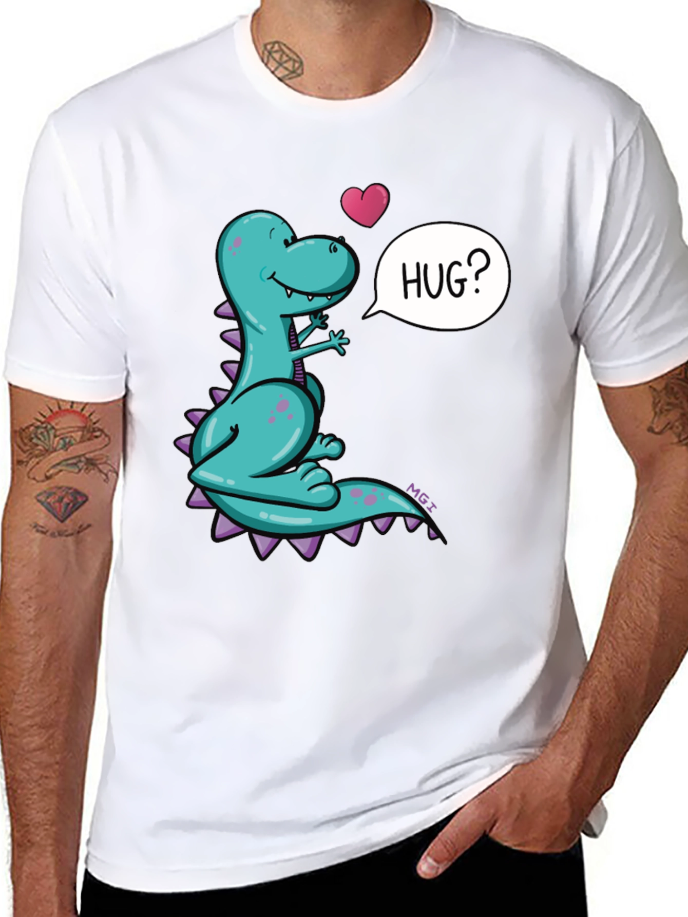 Dino Hug T-Shirt - Cartoon Dinosaur