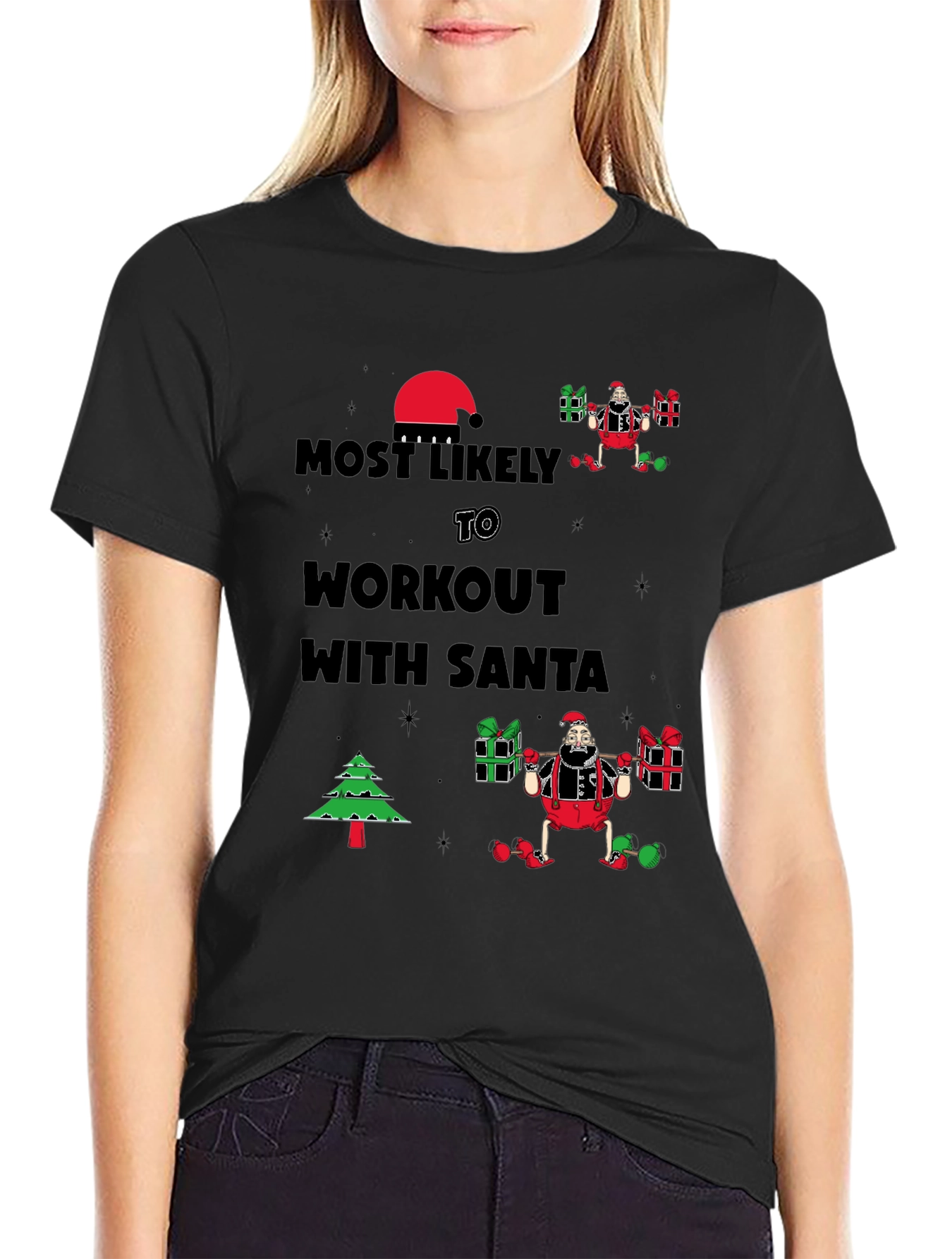 Most Likely to Workout With Santa Black T-Shirt