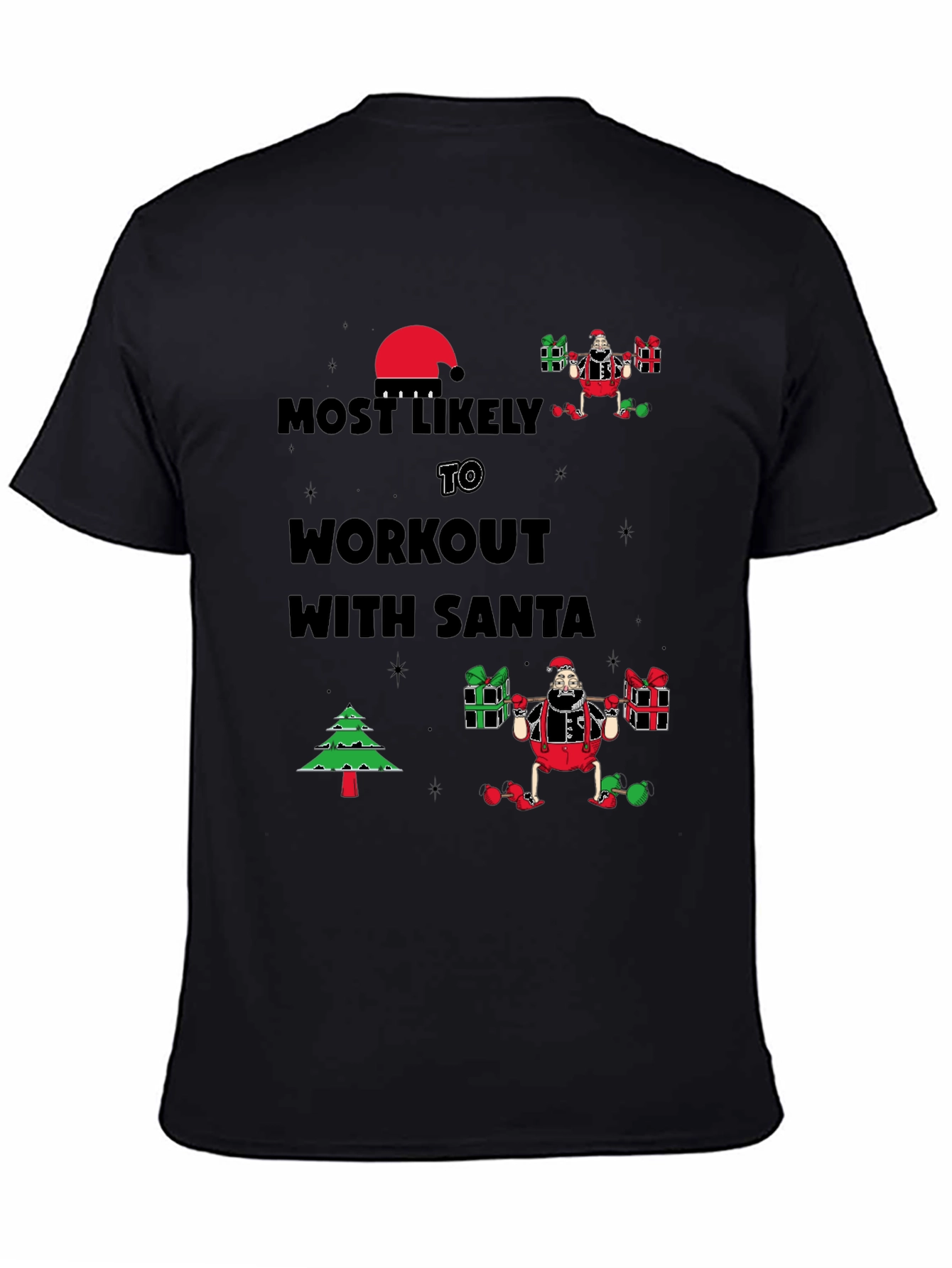 Most Likely to Workout With Santa Black T-Shirt