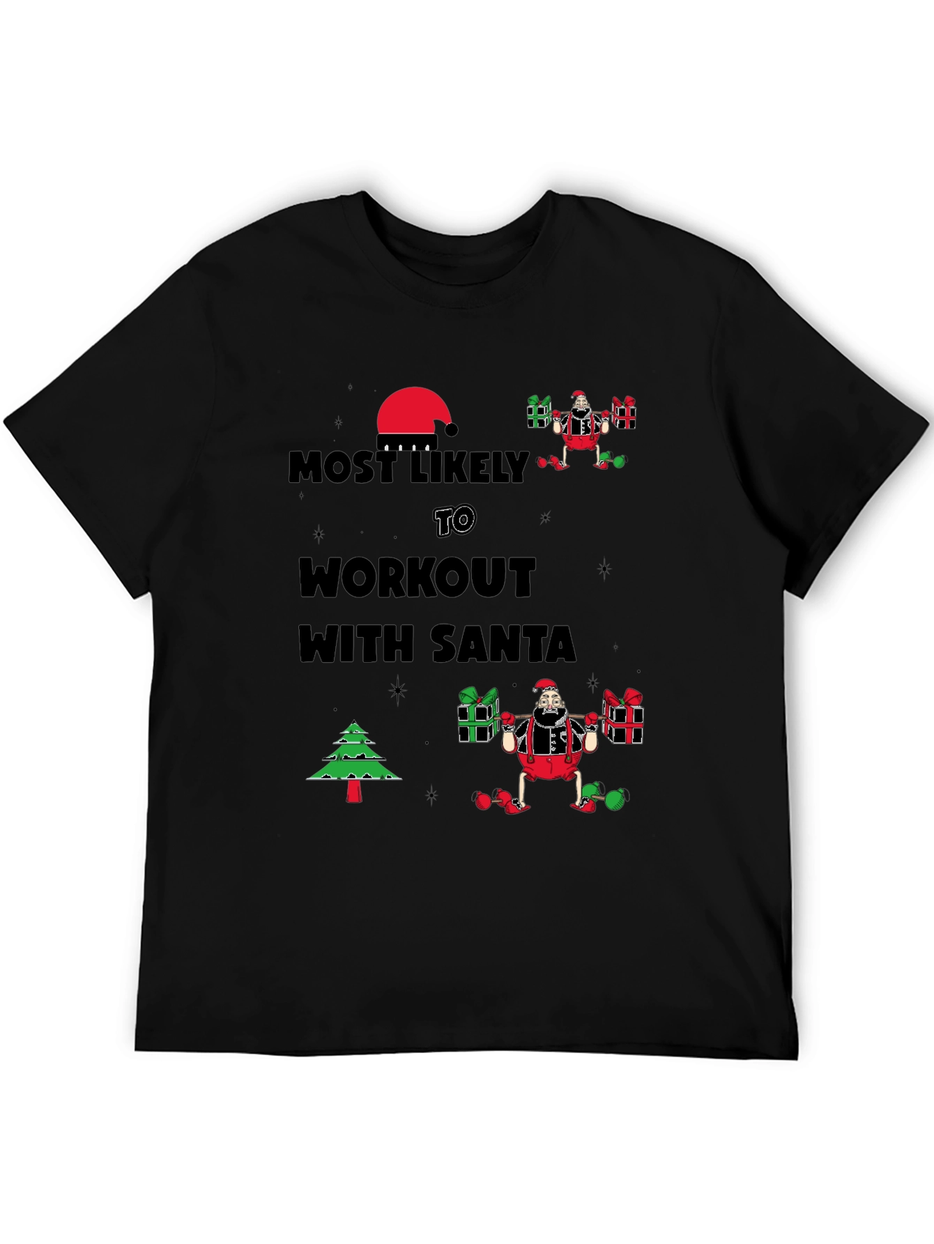 Most Likely to Workout With Santa Black T-Shirt