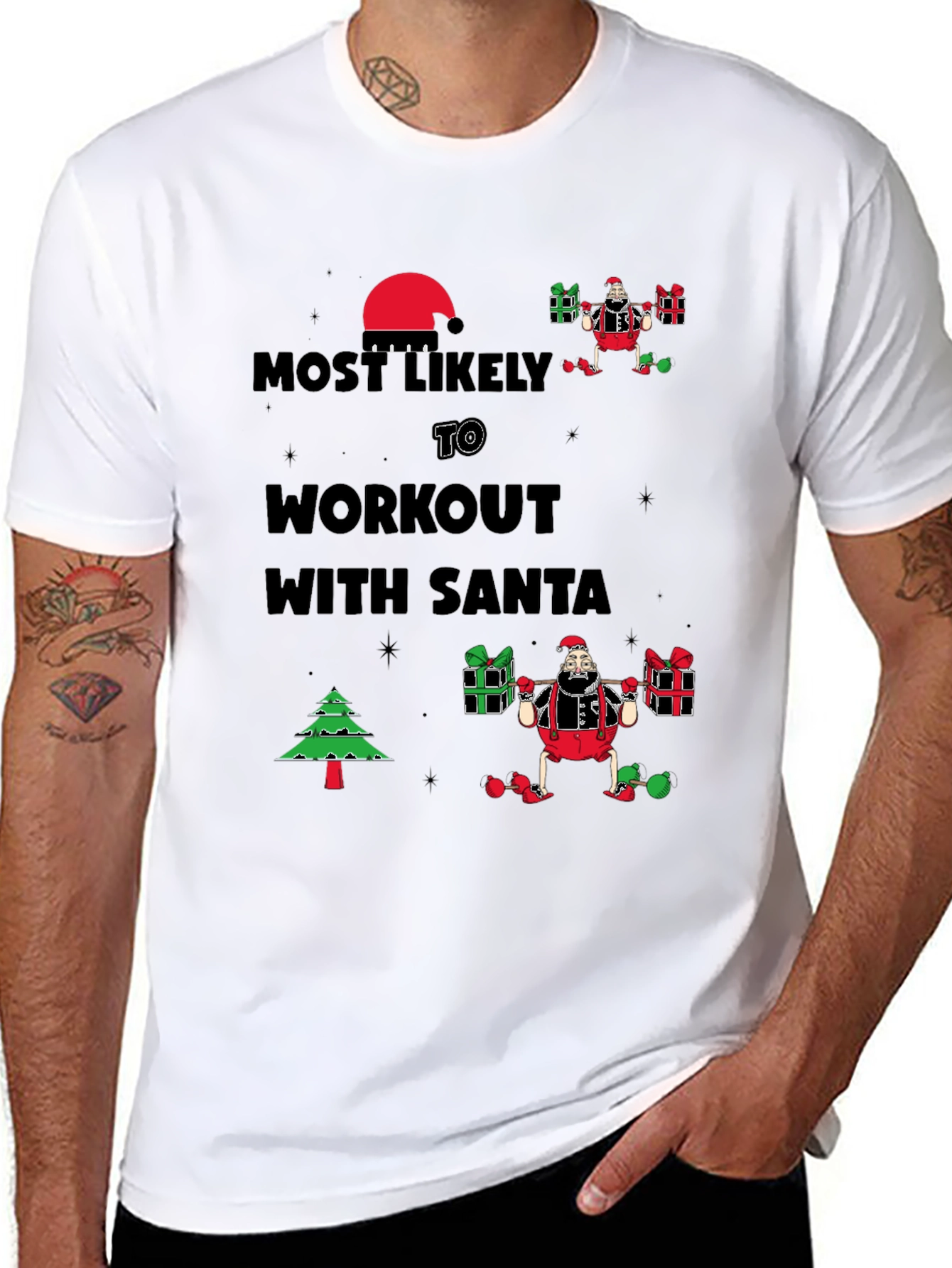 Most Likely to Workout With Santa Black T-Shirt