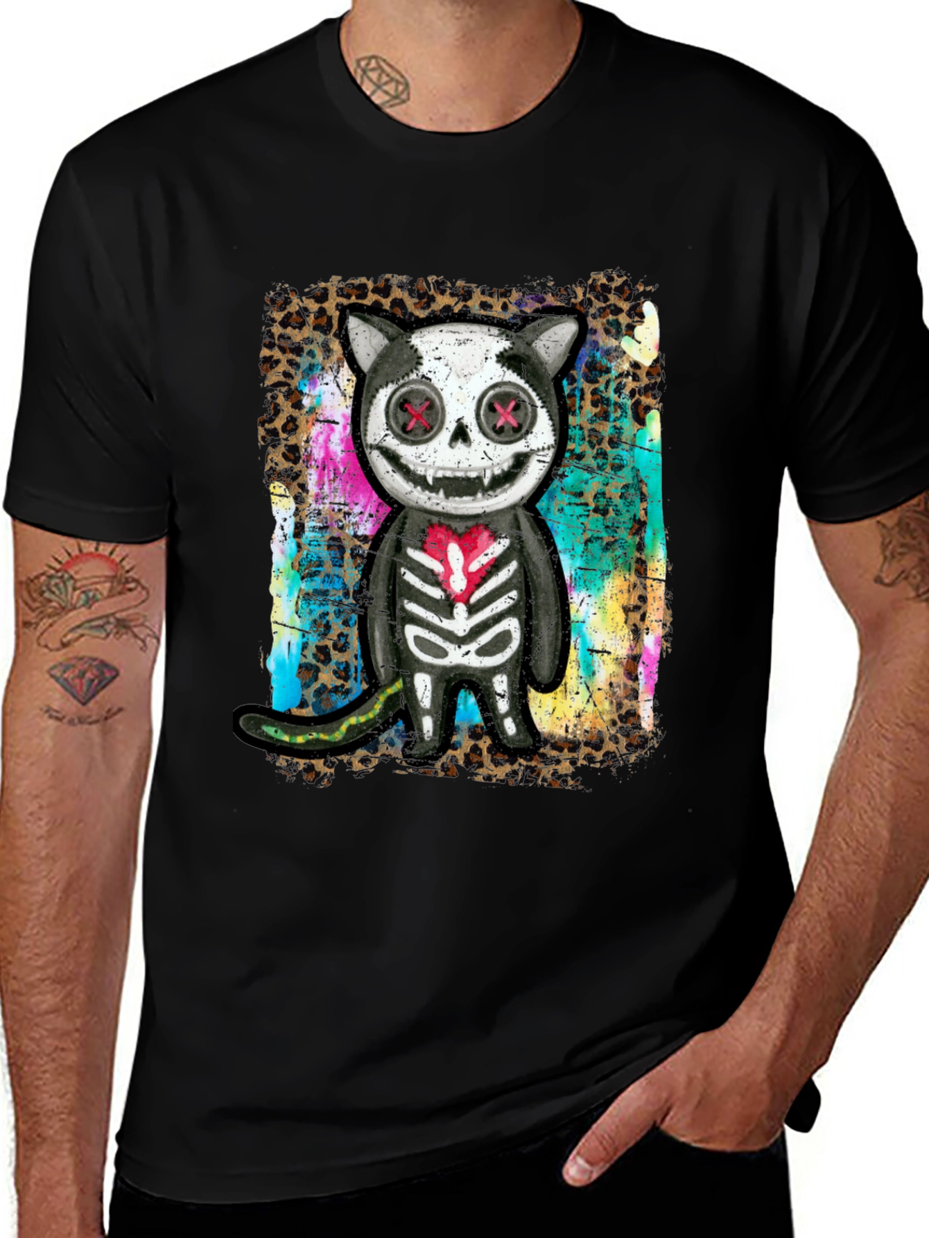 Creepy Cute Cat Skeleton Graphic Tee