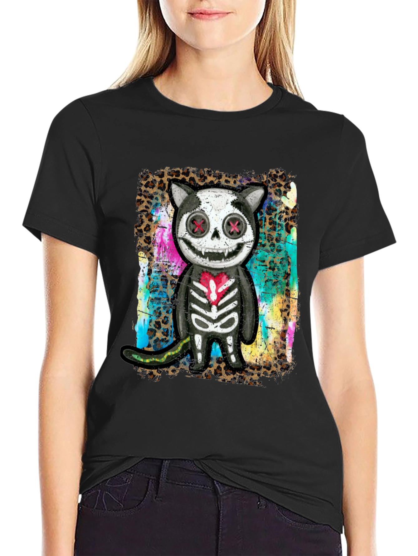Creepy Cute Cat Skeleton Graphic Tee