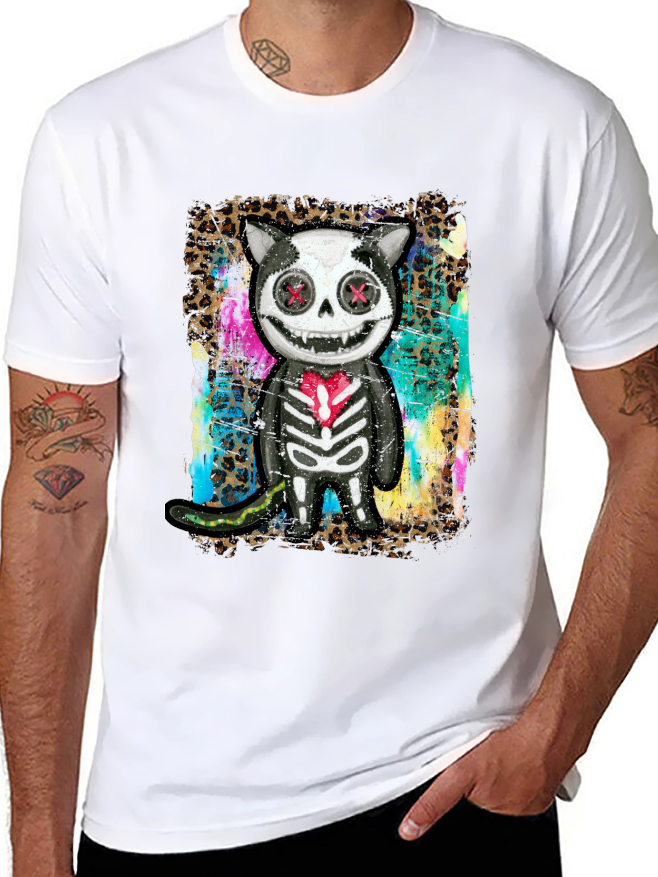 Creepy Cute Cat Skeleton Graphic Tee