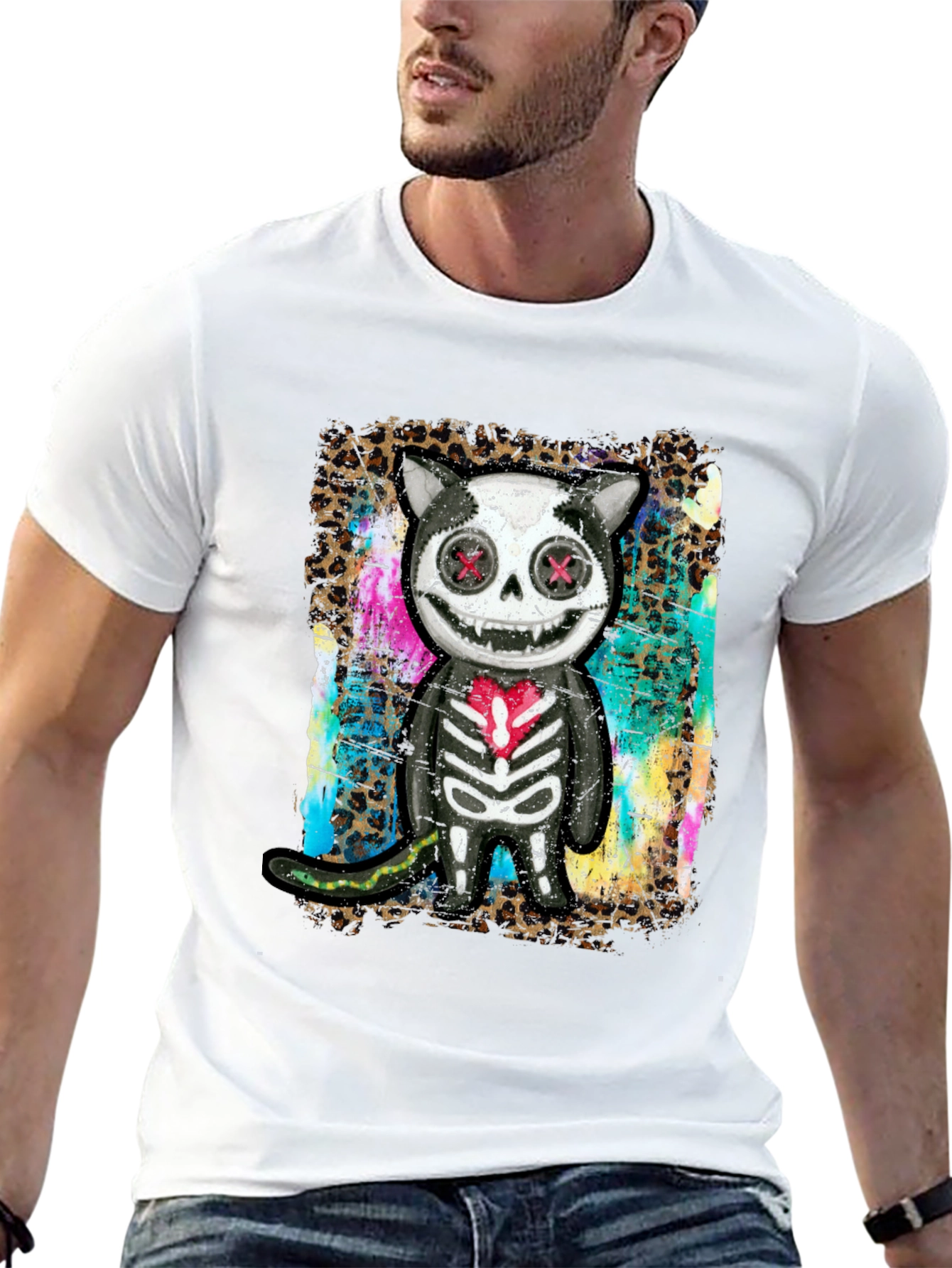 Creepy Cute Cat Skeleton Graphic Tee