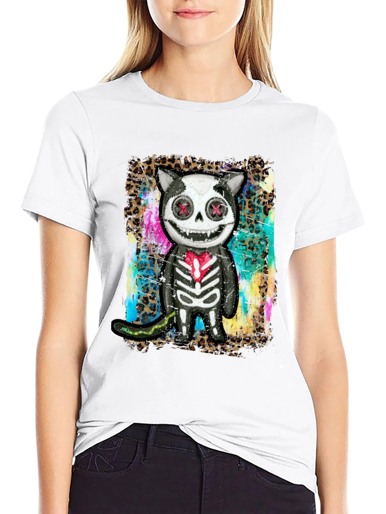 Creepy Cute Cat Skeleton Graphic Tee