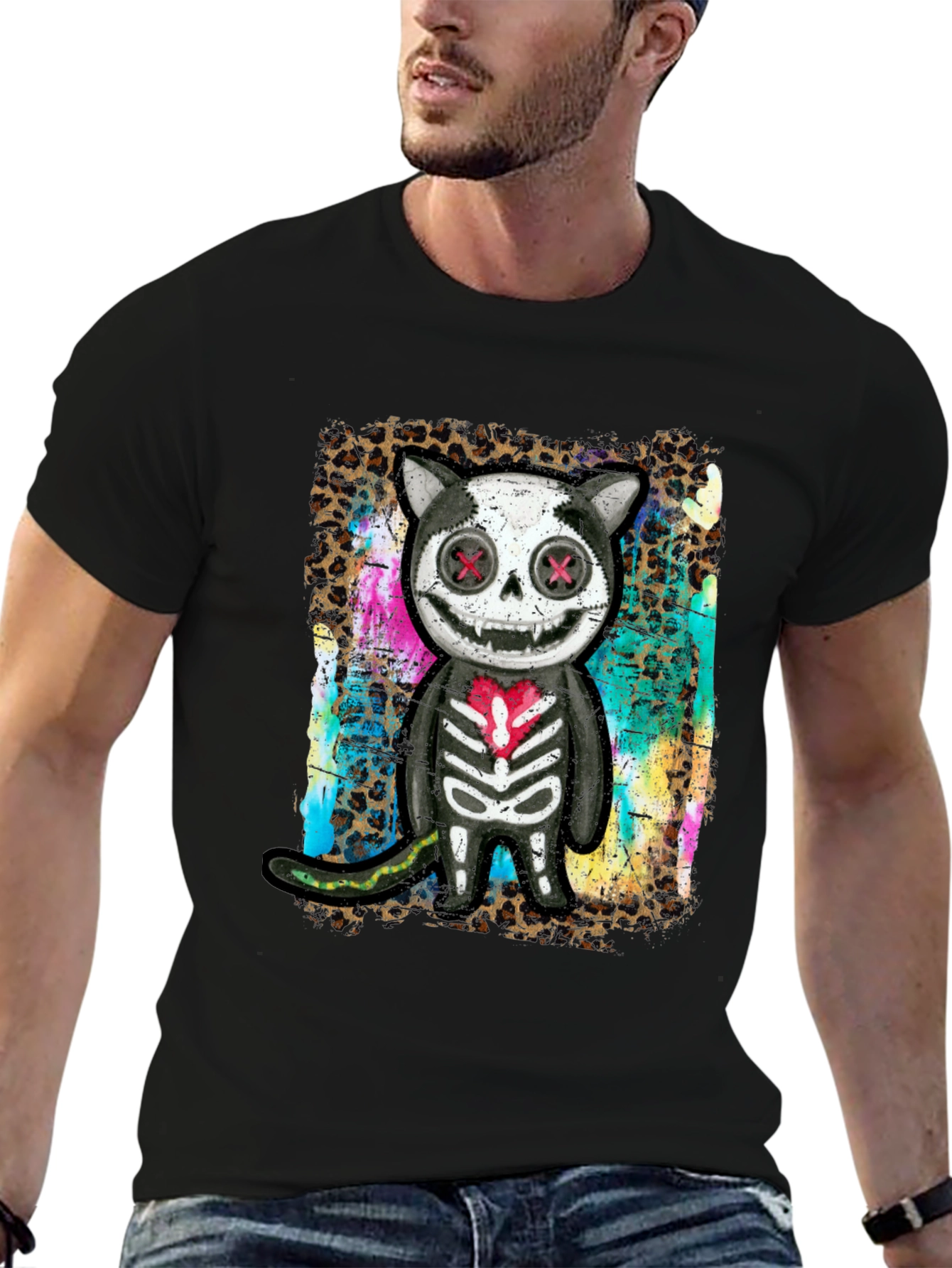 Creepy Cute Cat Skeleton Graphic Tee