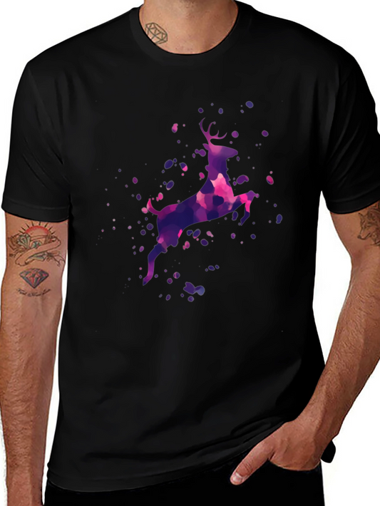 Watercolor Deer Graphic Tee - Black Casual Shirt