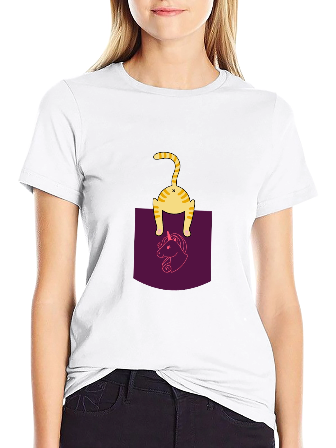 Funny Cat in Pocket Unicorn T-Shirt
