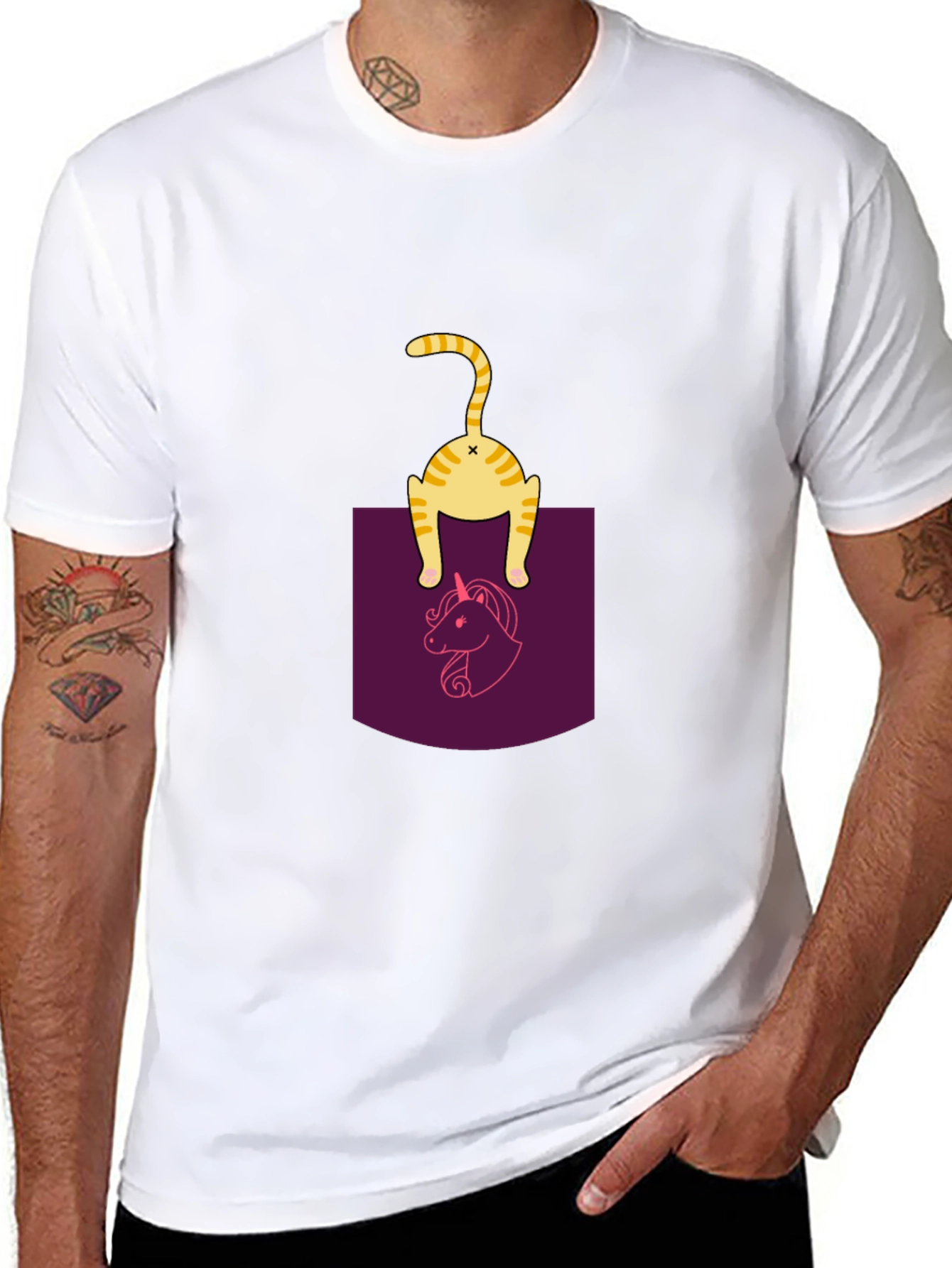 Funny Cat in Pocket Unicorn T-Shirt