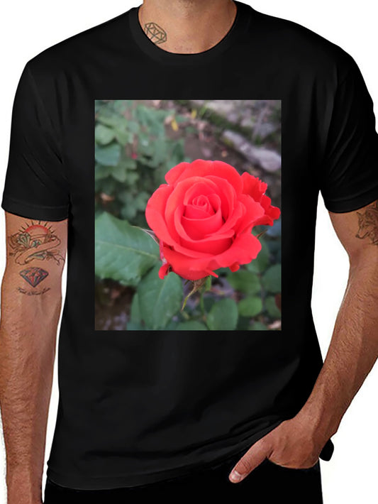 Black T-Shirt with Red Rose Graphic